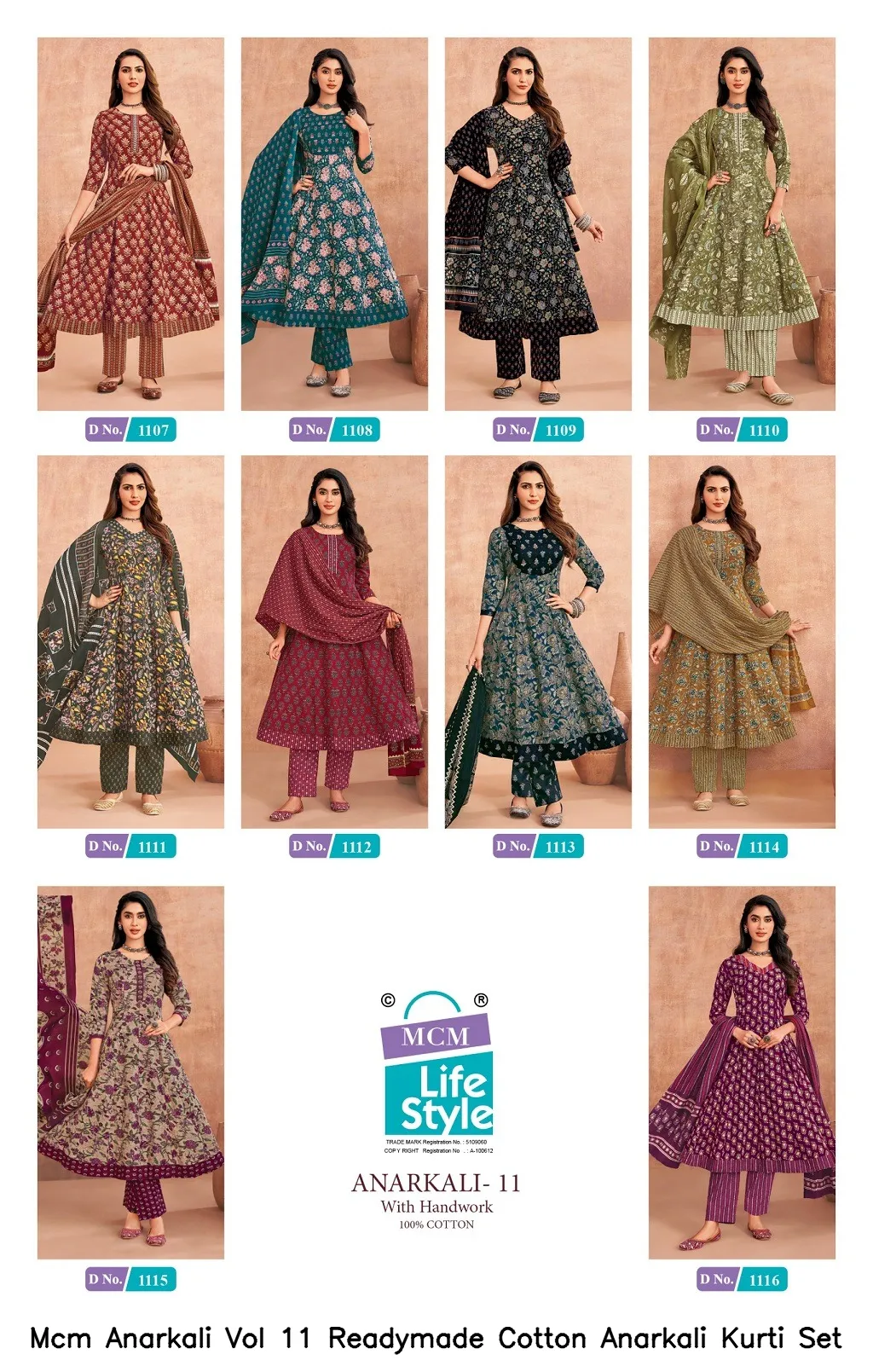 Mcm Anarkali Vol 11 Readymade Cotton Anarkali Kurti Set — Wholesale Kurti With Bottom Dupatta, Mcm wholesale from Surat - Gallery Image 2