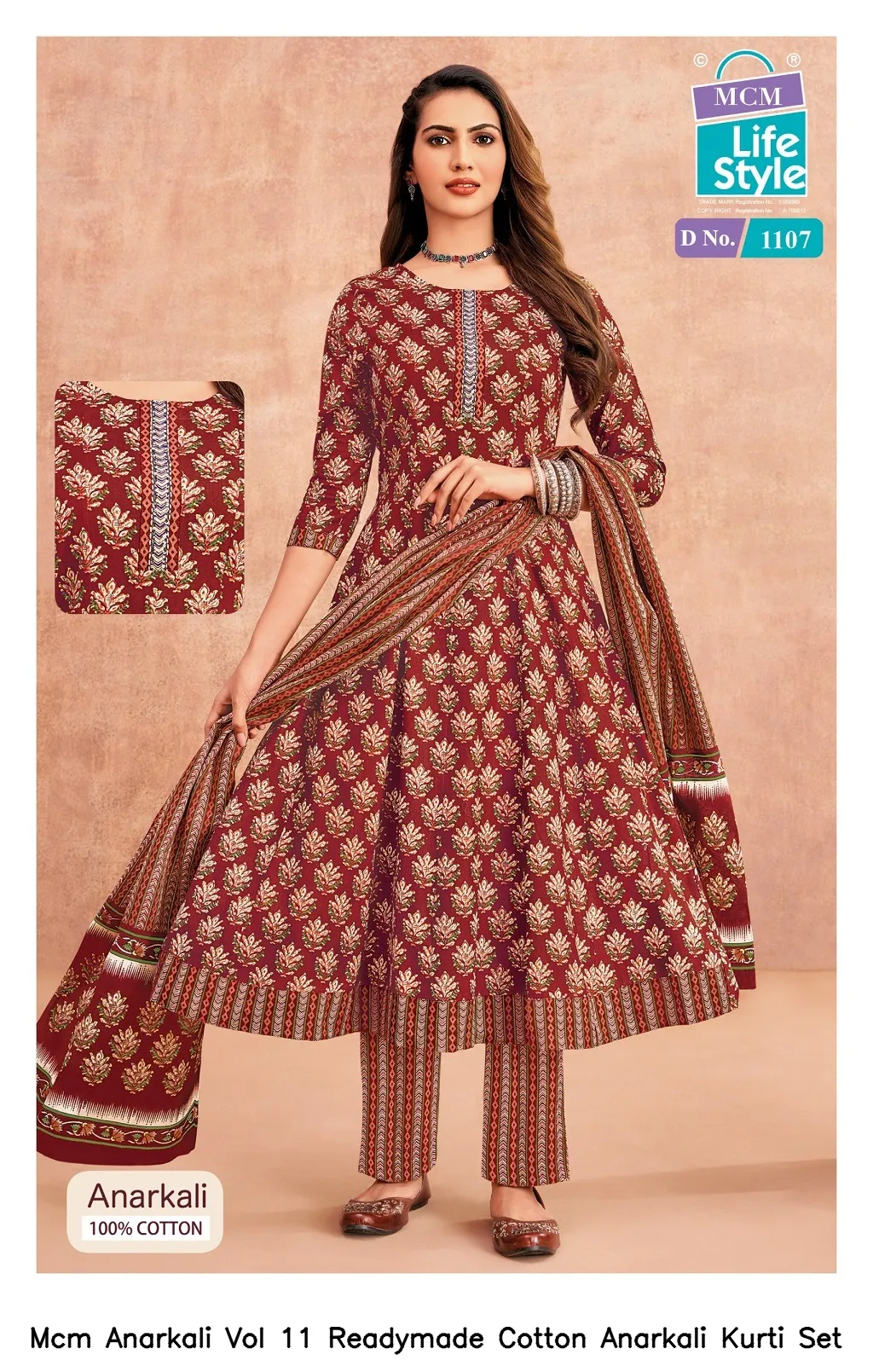 Mcm Anarkali Vol 11 Readymade Cotton Anarkali Kurti Set — Wholesale Kurti With Bottom Dupatta, Mcm wholesale from Surat - Gallery Image 4