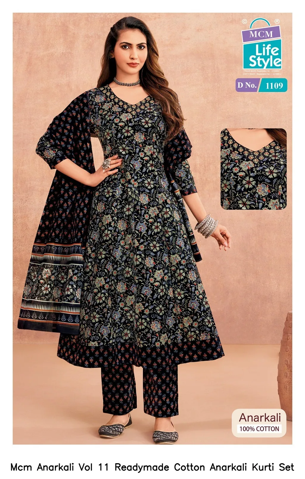 Mcm Anarkali Vol 11 Readymade Cotton Anarkali Kurti Set — Wholesale Kurti With Bottom Dupatta, Mcm wholesale from Surat - Gallery Image 5