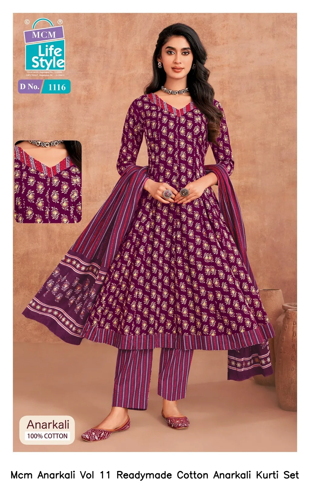 Mcm Anarkali Vol 11 Readymade Cotton Anarkali Kurti Set — Wholesale Kurti With Bottom Dupatta, Mcm wholesale from Surat - Gallery Image 6