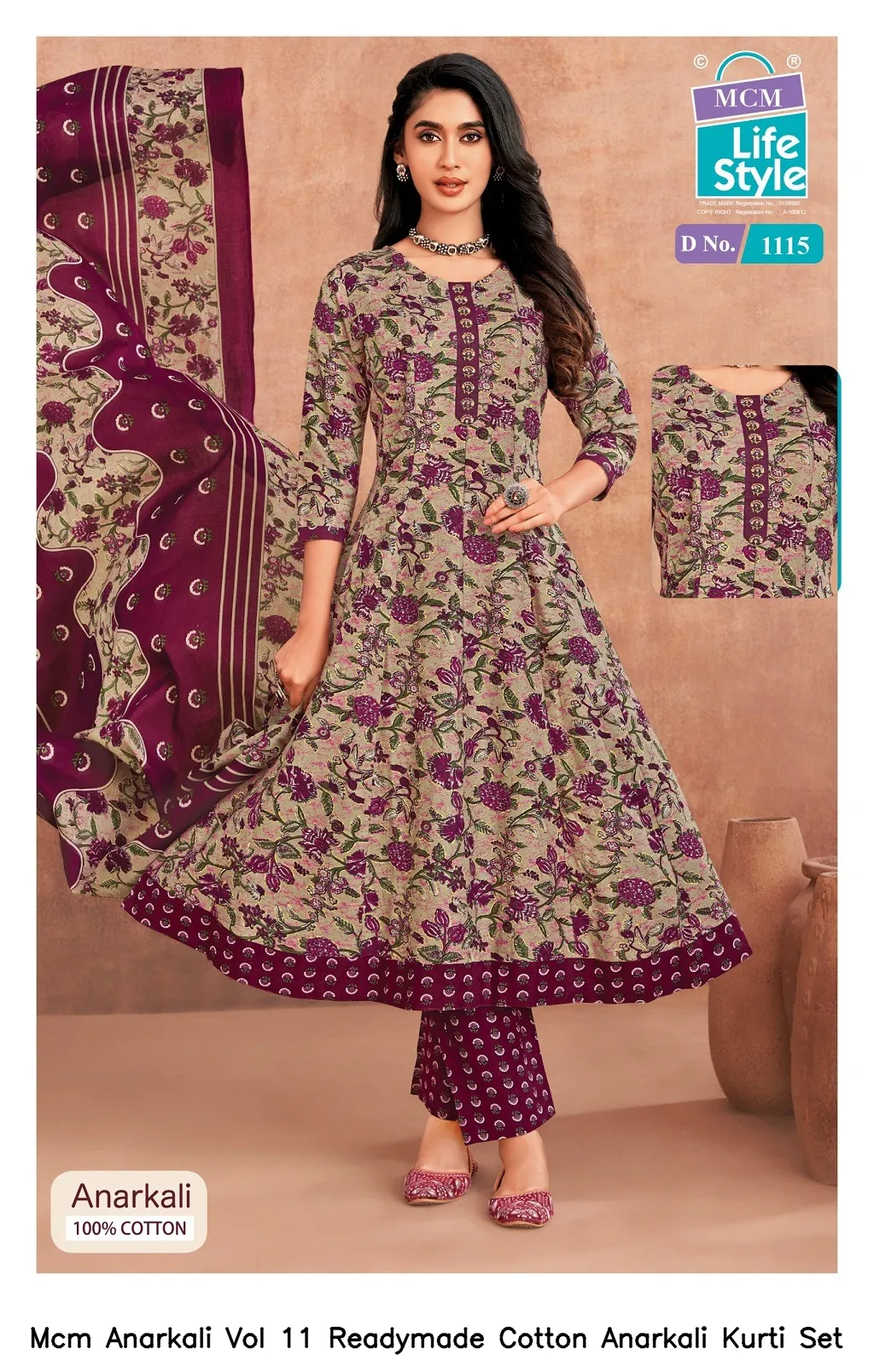 Mcm Anarkali Vol 11 Readymade Cotton Anarkali Kurti Set — Wholesale Kurti With Bottom Dupatta, Mcm wholesale from Surat - Gallery Image 8