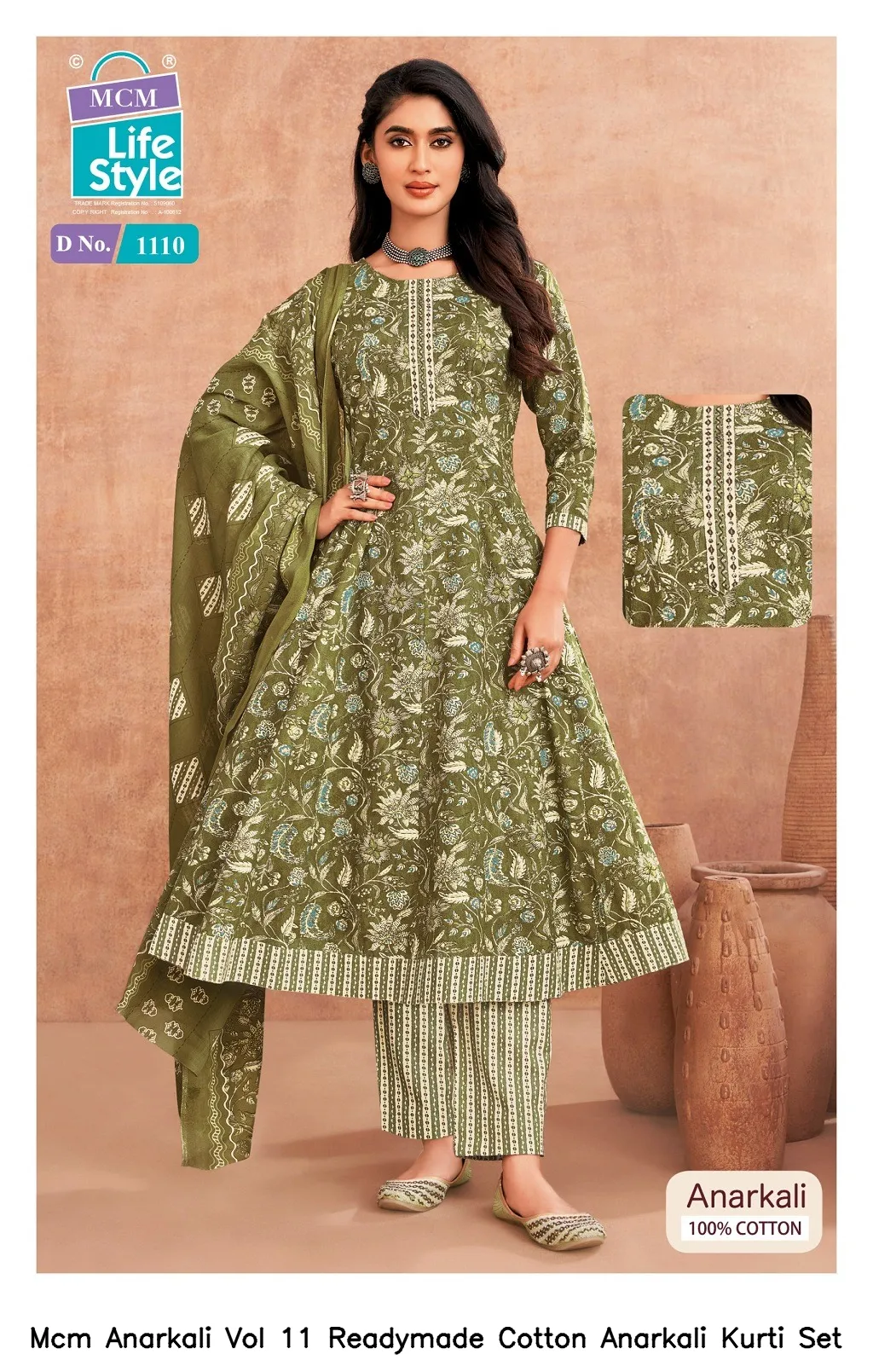 Mcm Anarkali Vol 11 Readymade Cotton Anarkali Kurti Set — Wholesale Kurti With Bottom Dupatta, Mcm wholesale from Surat - Gallery Image 9