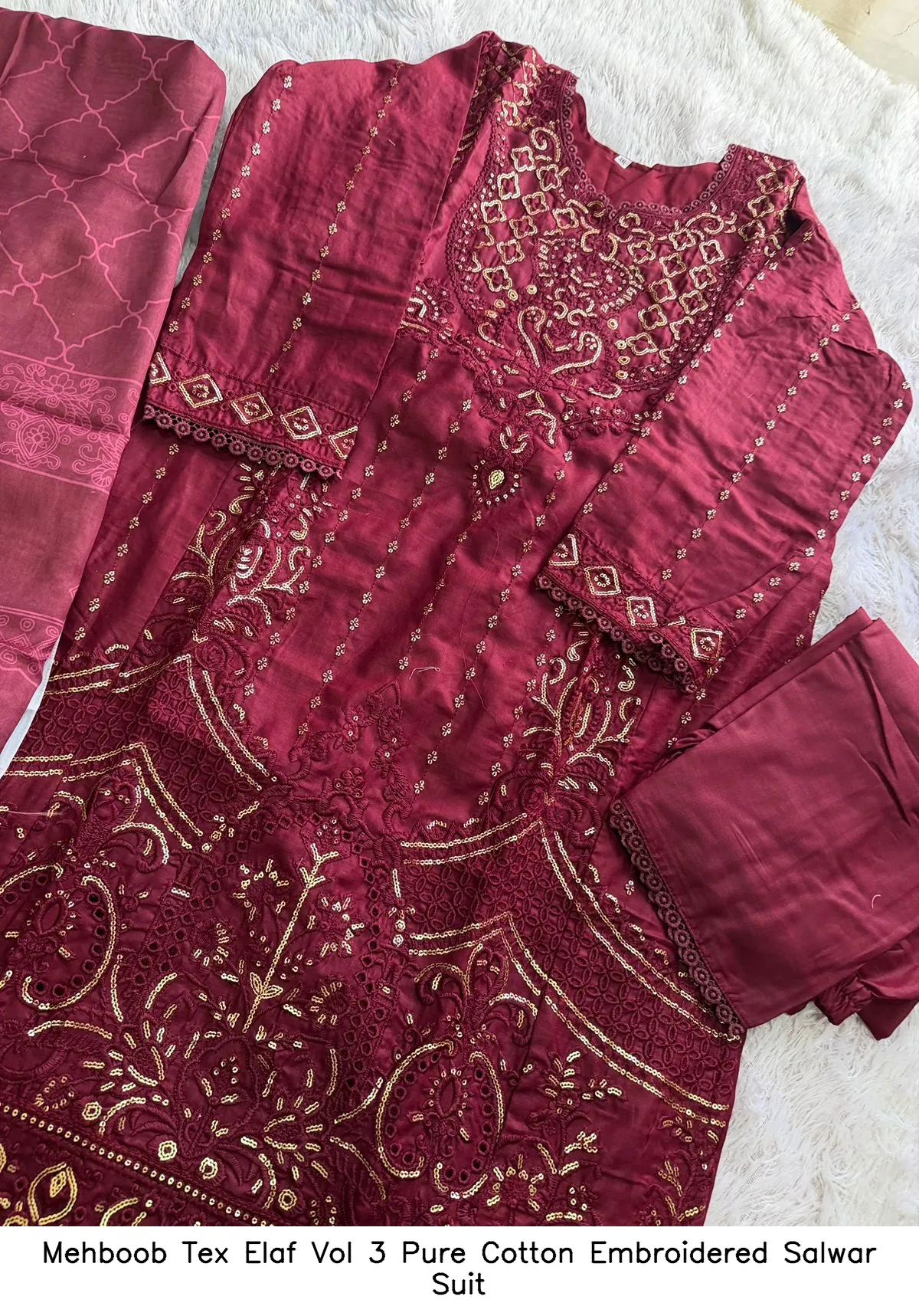 Mehboob Tex Elaf Vol 3 Pure Cotton Embroidered Salwar Suit — Wholesale Pakistani Suits, Mehboob tex wholesale from Surat — Photo 4