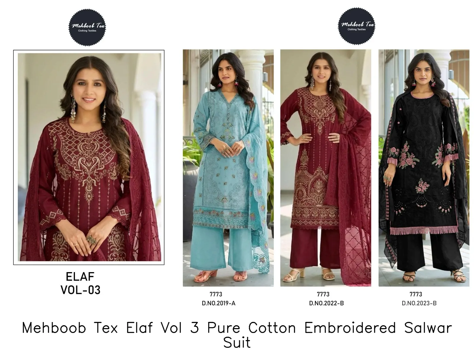 Mehboob Tex Elaf Vol 3 Pure Cotton Embroidered Salwar Suit — Wholesale Pakistani Suits, Mehboob tex wholesale from Surat — Photo 7
