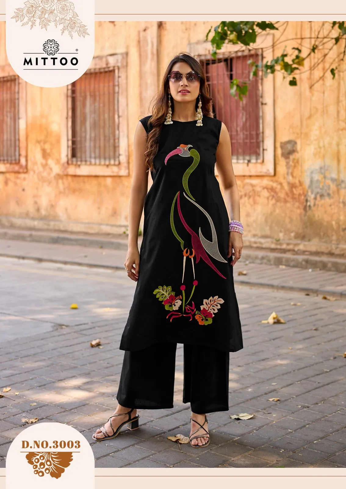 Mittoo Udaan Dhabu Cotton Thread Work Kurti With Bottom Set