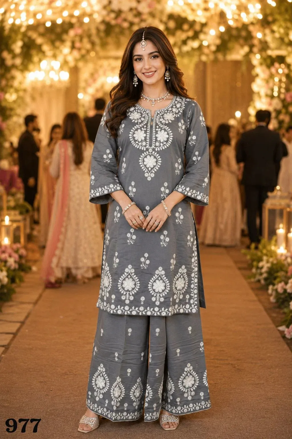 Mrudangi Nazia Pv Chanderi Roman Silk Embroidered Salwar Suit — Wholesale Cotton Kurti Pant Set, Mrudangi wholesale from Surat — view 1