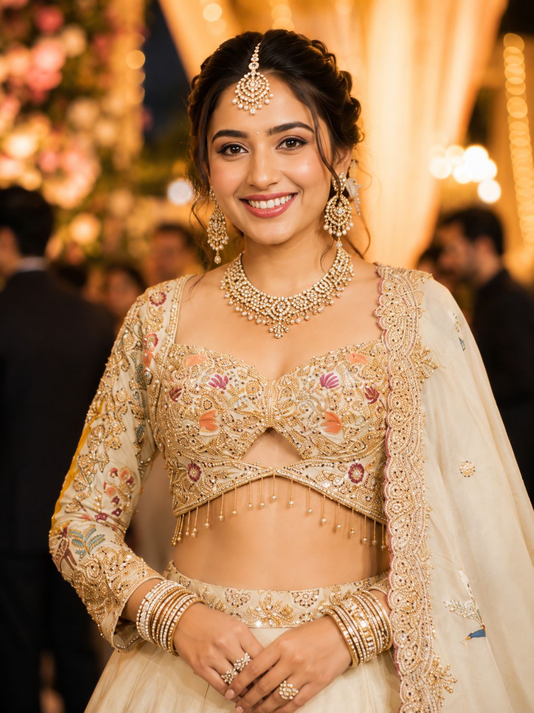 Mrudangi Panchi Satin Net Beads Work Wedding Lehenga Choli