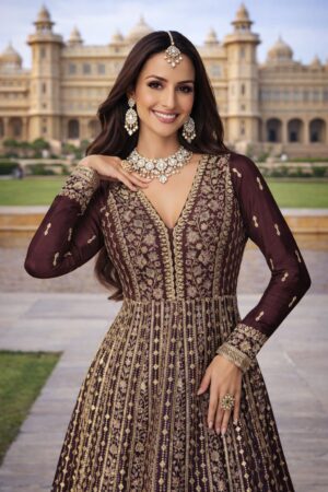 Mrudangi Zara Chinon Silk  Wedding  Party Wear Designer Gown