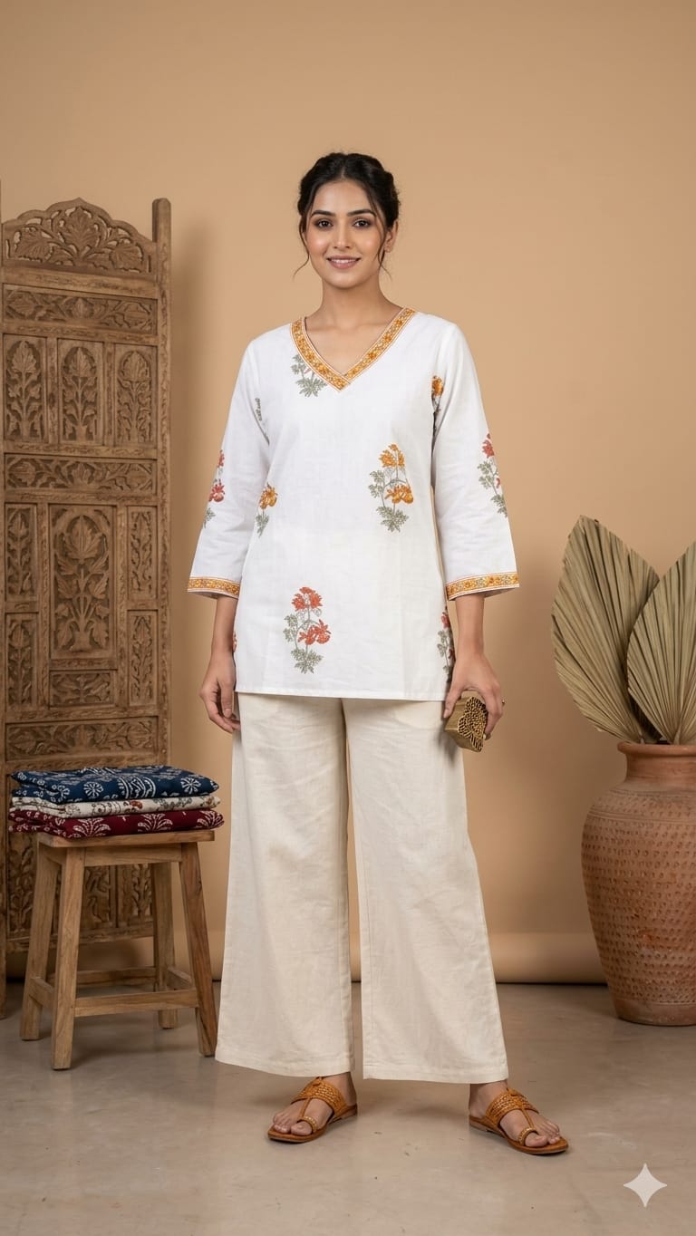Naisha K 1000 Cambric Cotton Block Printed Short Top — Wholesale Kurtis, Vardan Ethnic wholesale from Surat — view 17