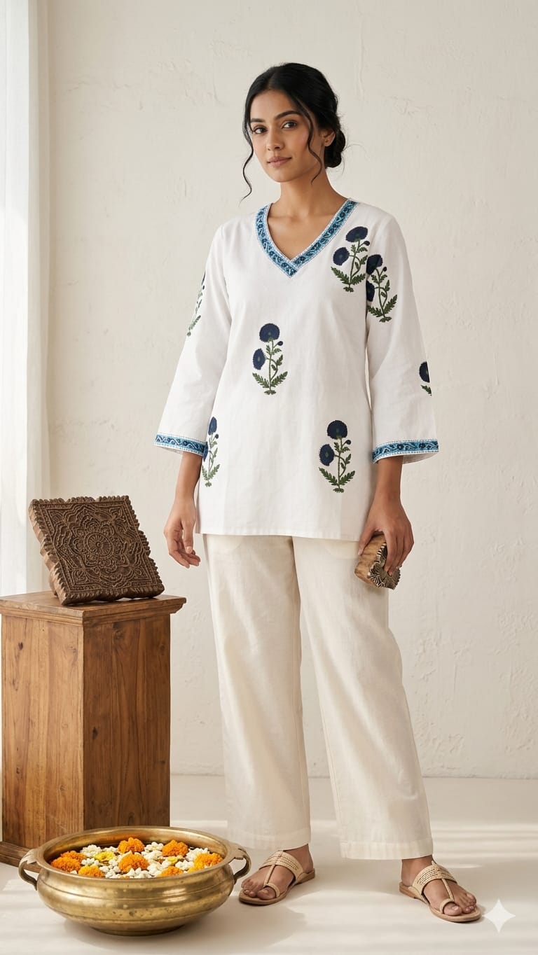 Naisha K 1000 Cambric Cotton Block Printed Short Top — Wholesale Kurtis, Vardan Ethnic wholesale from Surat — view 14
