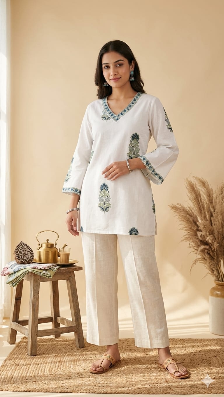 Naisha K 1000 Cambric Cotton Block Printed Short Top — Wholesale Kurtis, Vardan Ethnic wholesale from Surat — view 12