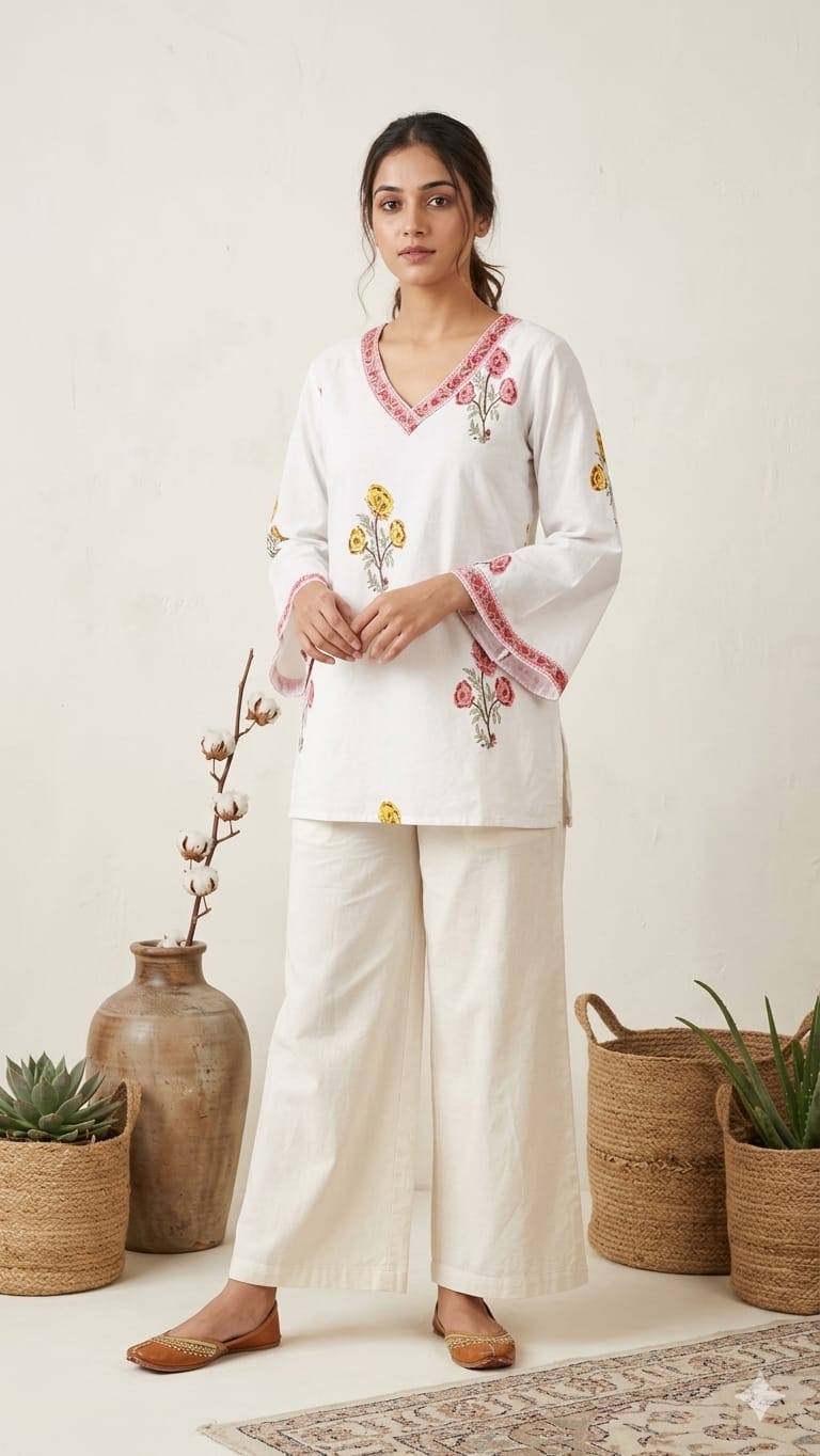 Naisha K 1000 Cambric Cotton Block Printed Short Top — Wholesale Kurtis, Vardan Ethnic wholesale from Surat — view 11