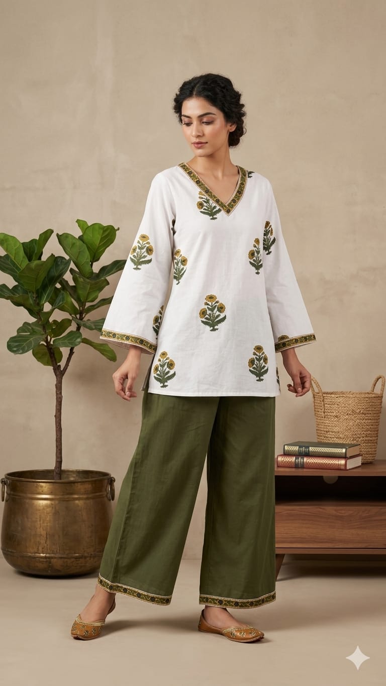 Naisha K 1000 Cambric Cotton Block Printed Short Top — Wholesale Kurtis, Vardan Ethnic wholesale from Surat — view 10