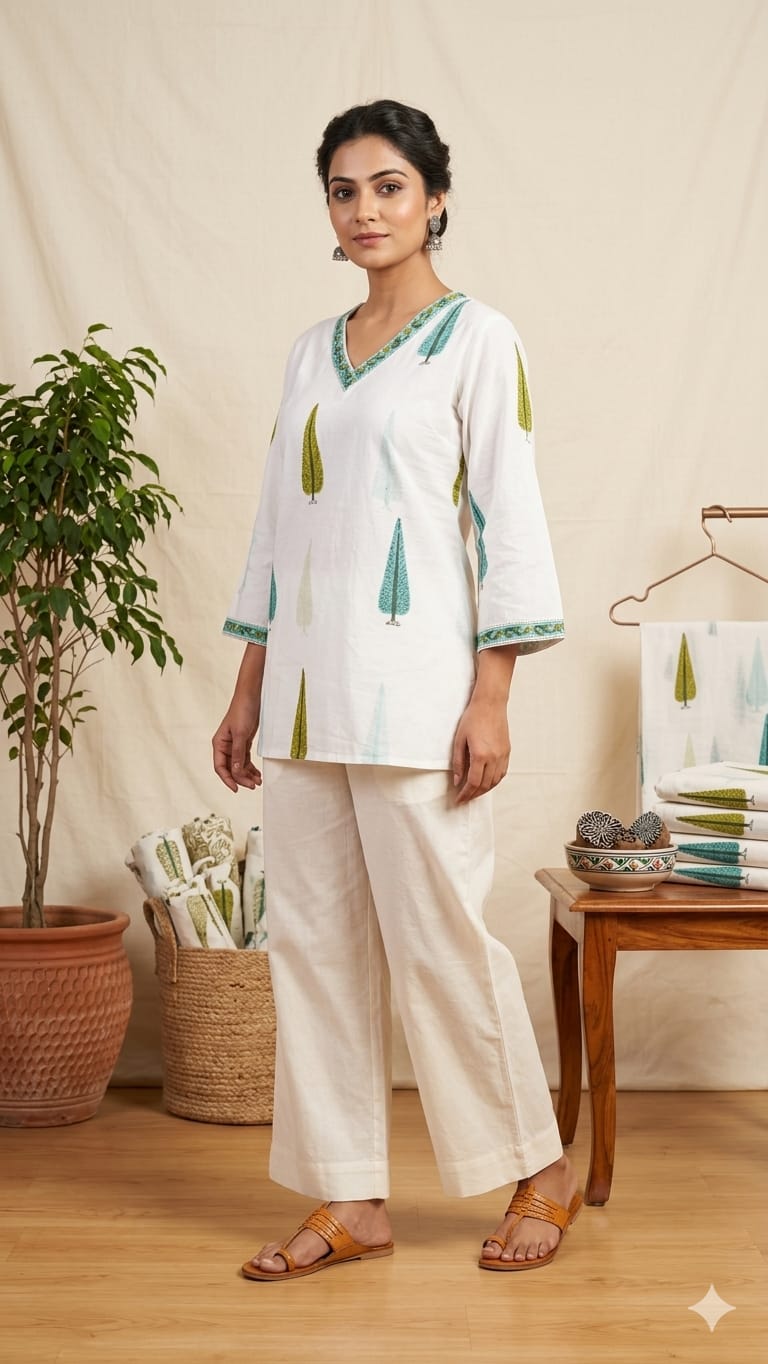 Naisha K 1000 Cambric Cotton Block Printed Short Top — Wholesale Kurtis, Vardan Ethnic wholesale from Surat — view 9