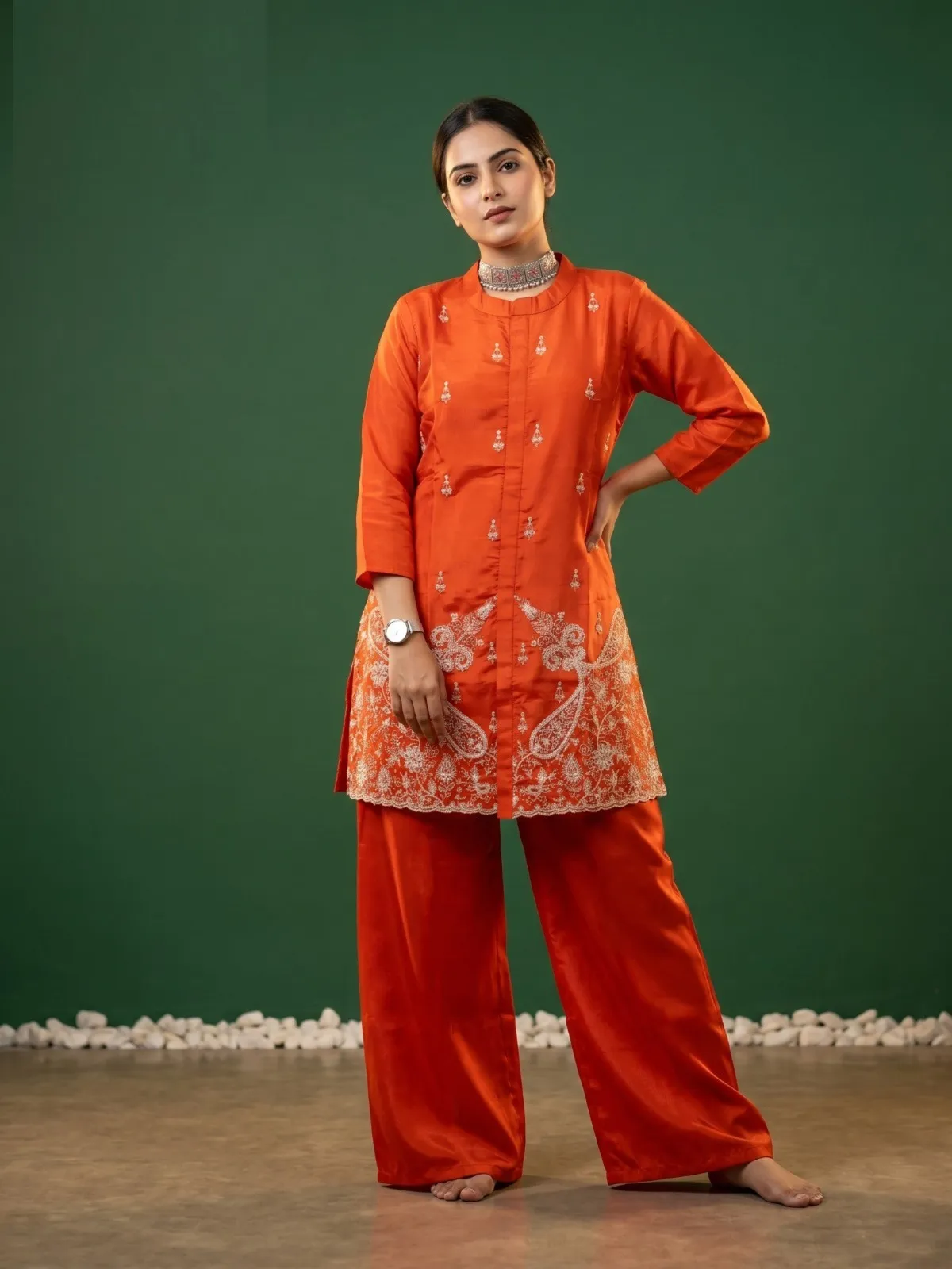 Naisha K 892 Roman Glass Heavy Work Co Ord Set