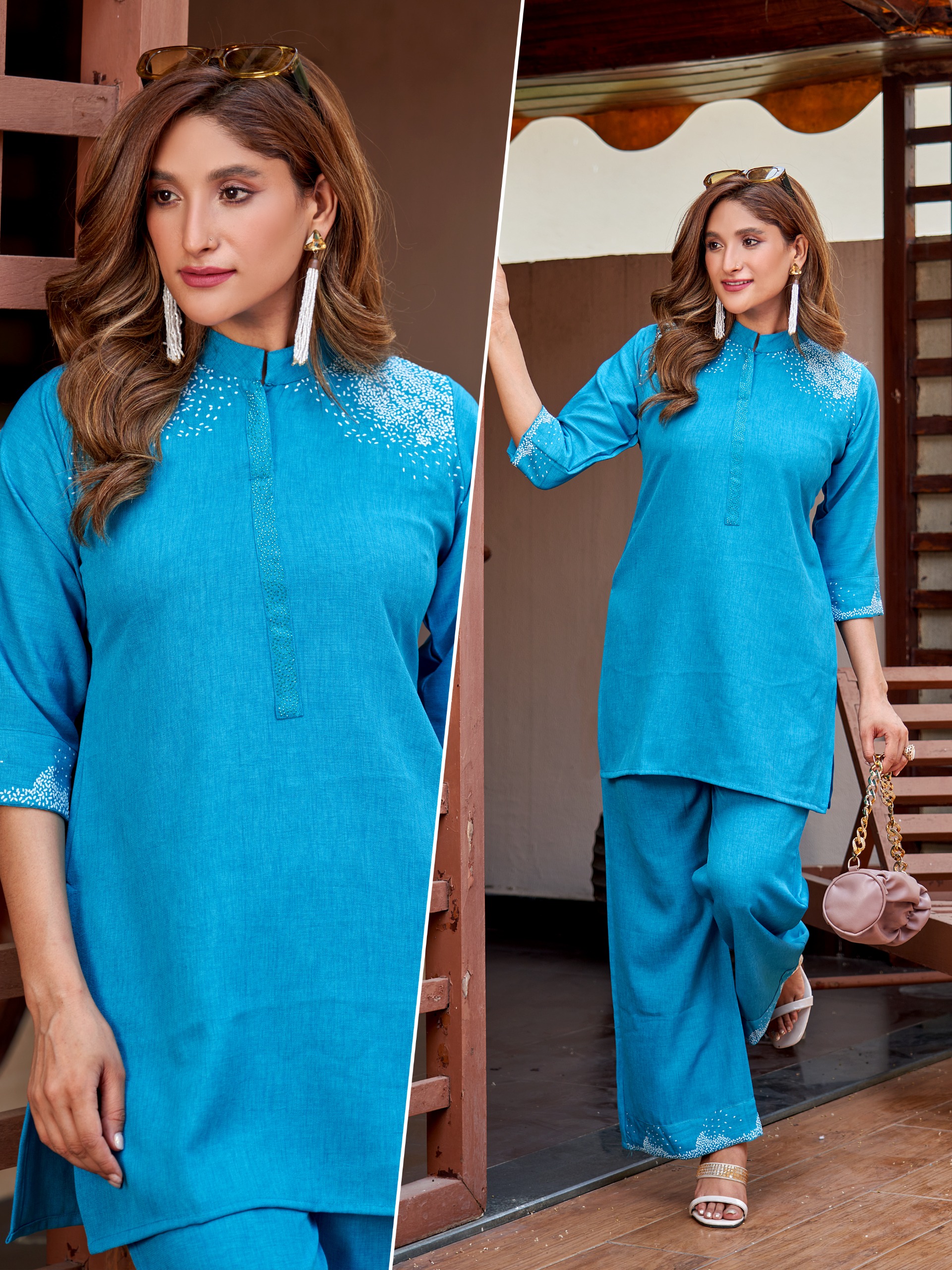 Naisha K 926 Viscose Fancy Co Ord Set — Wholesale Cotton Kurti Pant Set, Naisha wholesale from Surat — view 8