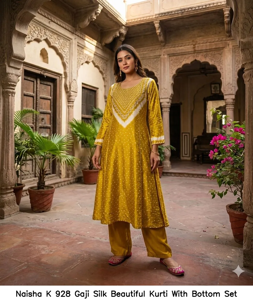 Naisha K 928 Gaji Silk Beautiful Kurti With Bottom Set — Wholesale Cotton Kurti Pant Set, Naisha wholesale from Surat — view 3
