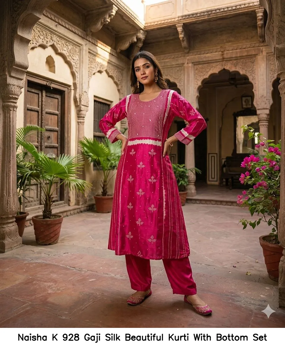 Naisha K 928 Gaji Silk Beautiful Kurti With Bottom Set — Wholesale Cotton Kurti Pant Set, Naisha wholesale from Surat — view 4