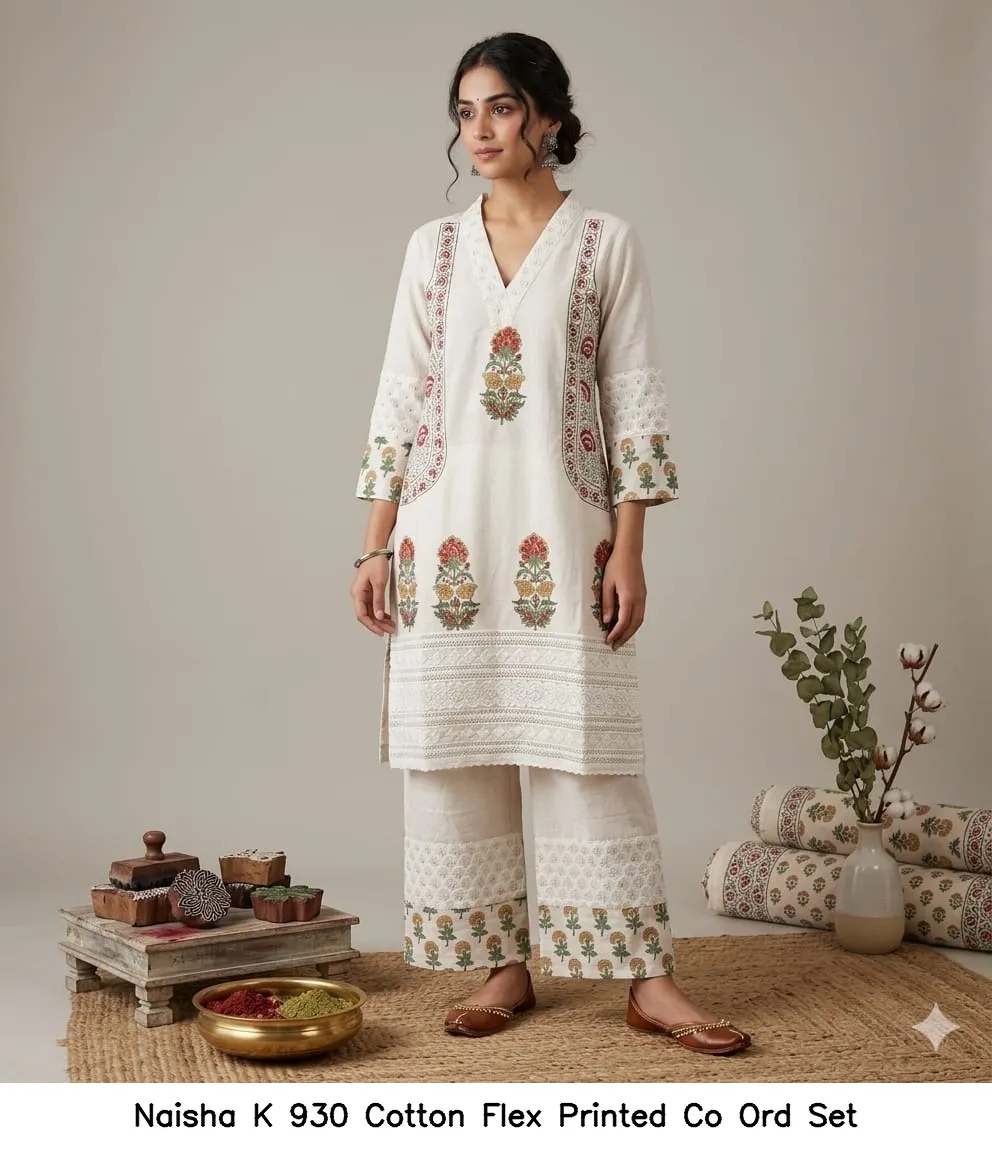 Naisha K 930 Cotton Flex Printed Co Ord Set — Wholesale Cotton Kurti Pant Set, Naisha wholesale from Surat — view 3