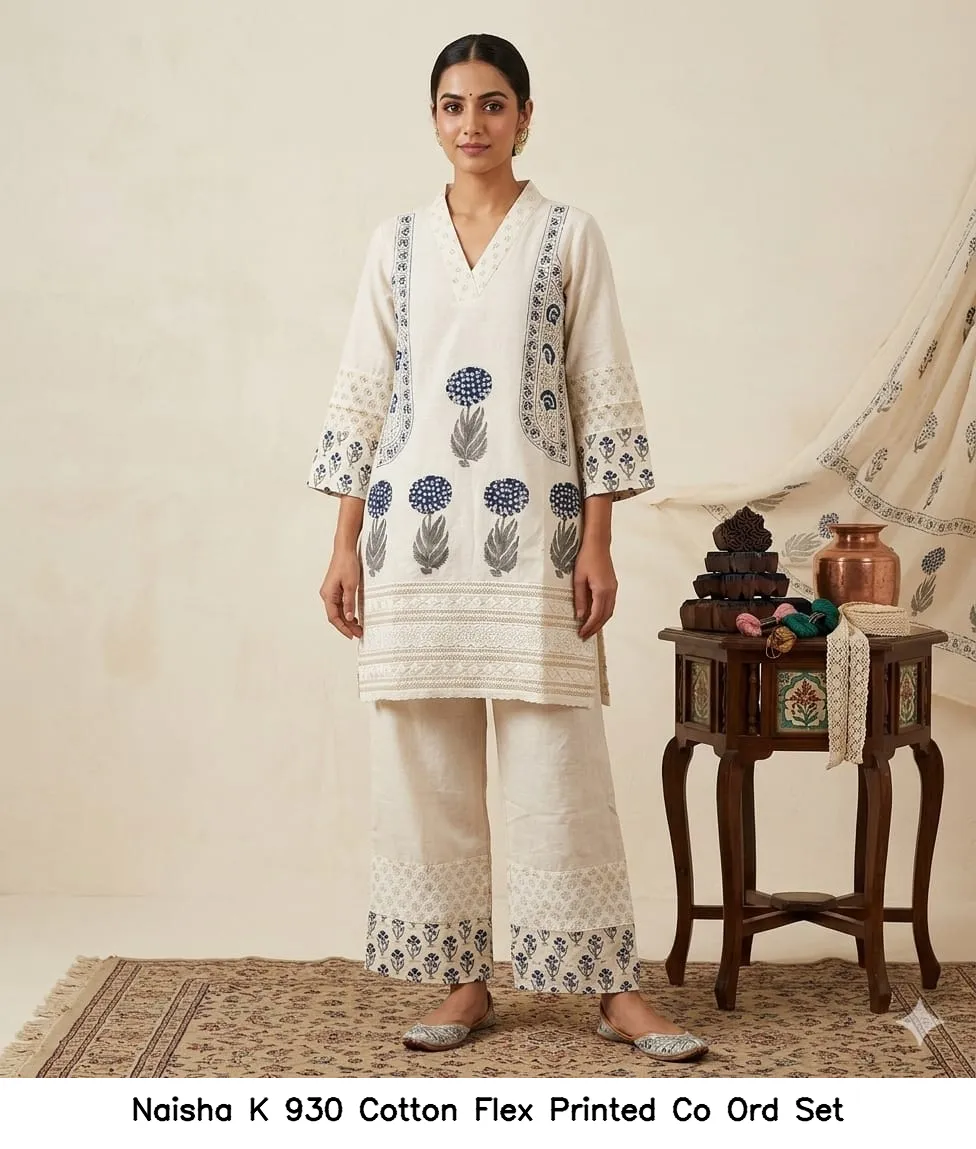 Naisha K 930 Cotton Flex Printed Co Ord Set — Wholesale Cotton Kurti Pant Set, Naisha wholesale from Surat — view 4