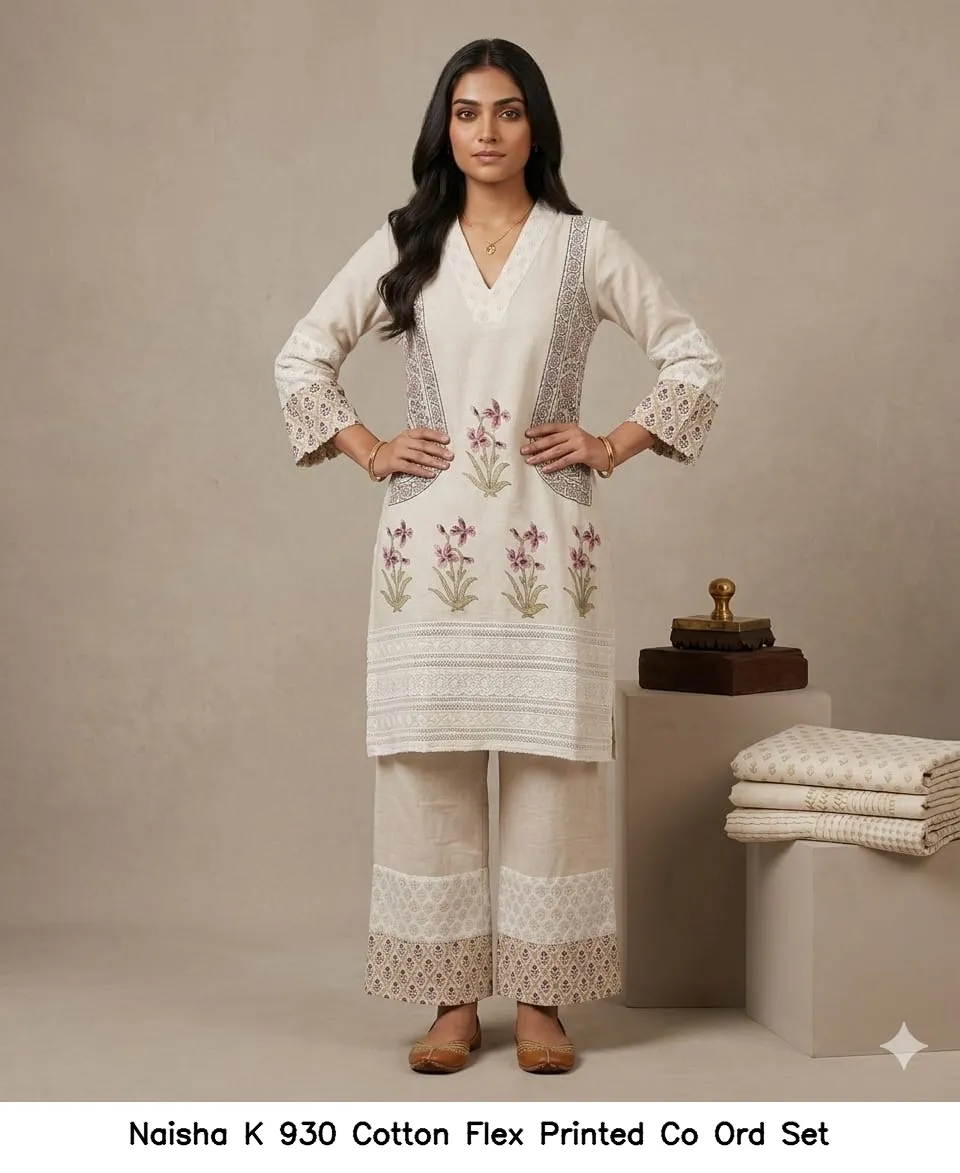 Naisha K 930 Cotton Flex Printed Co Ord Set — Wholesale Cotton Kurti Pant Set, Naisha wholesale from Surat — view 5