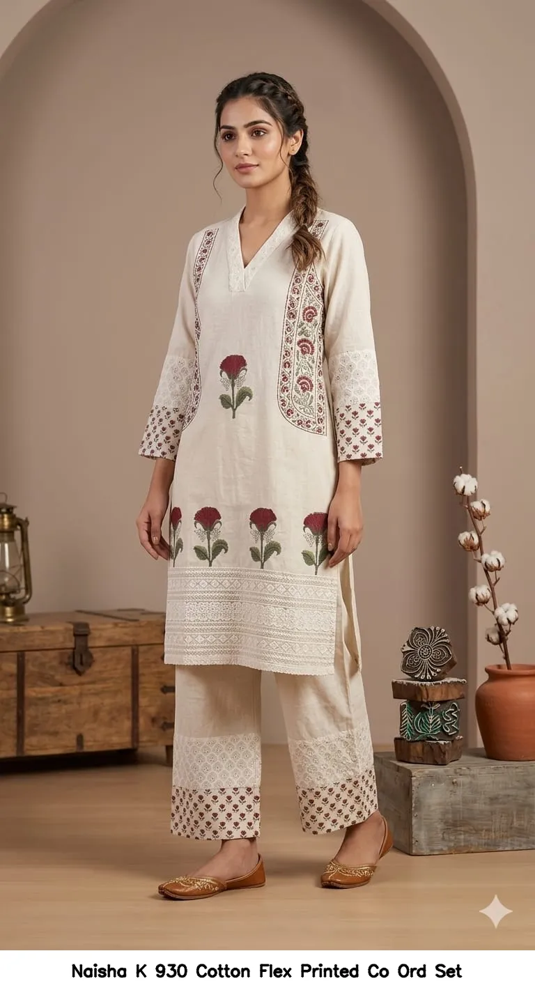 Naisha K 930 Cotton Flex Printed Co Ord Set — Wholesale Cotton Kurti Pant Set, Naisha wholesale from Surat — view 6