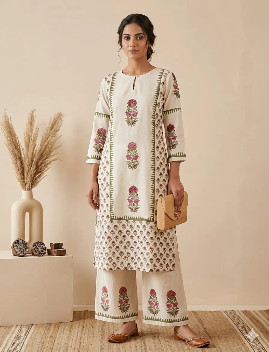 Naisha K 957 Cotton Flex Hand Block Printed Kurti With Bottom Set