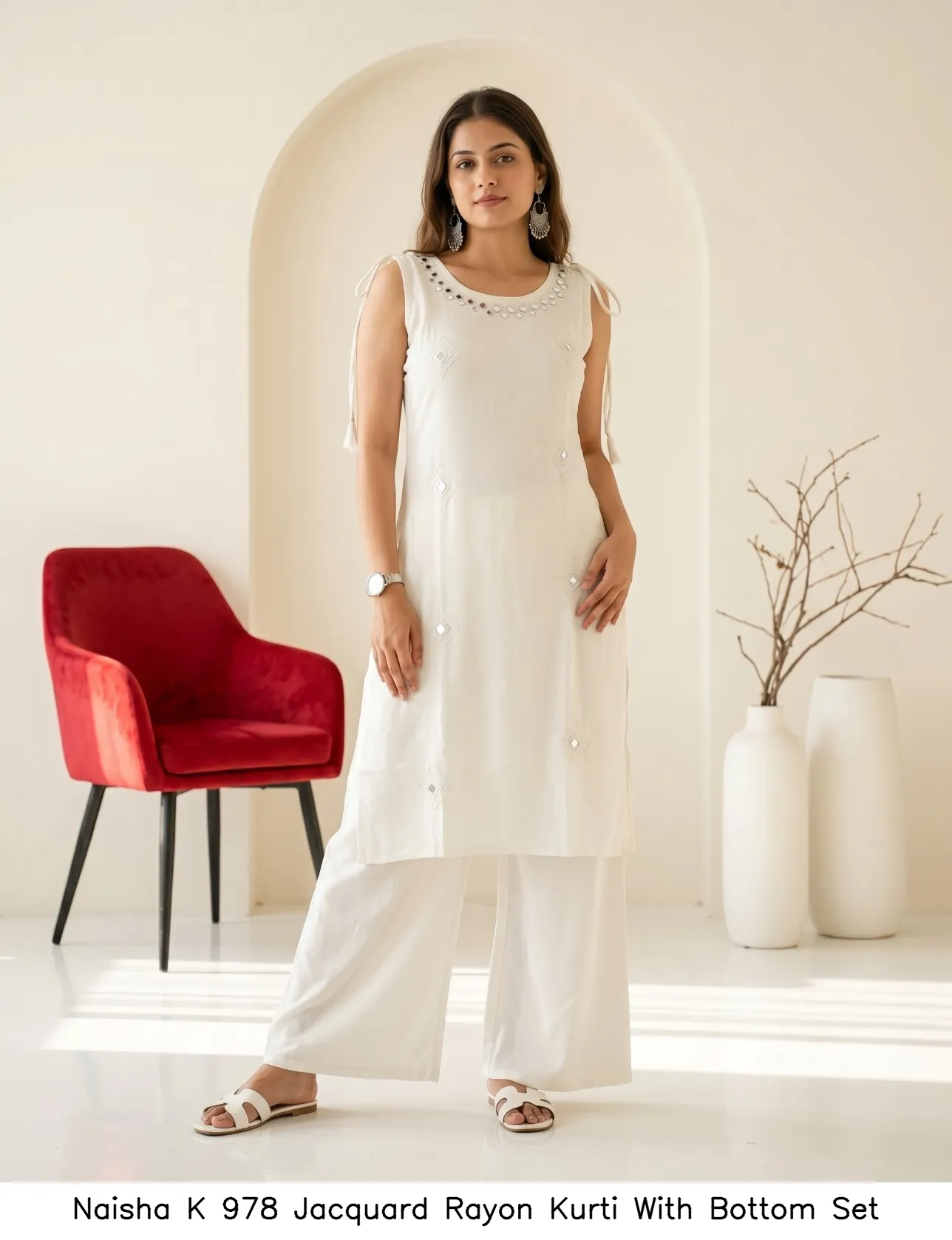 Naisha K 978 Jacquard Rayon Kurti With Bottom Set — Wholesale Kurti With Bottom Dupatta, Naisha wholesale from Surat — Photo 3