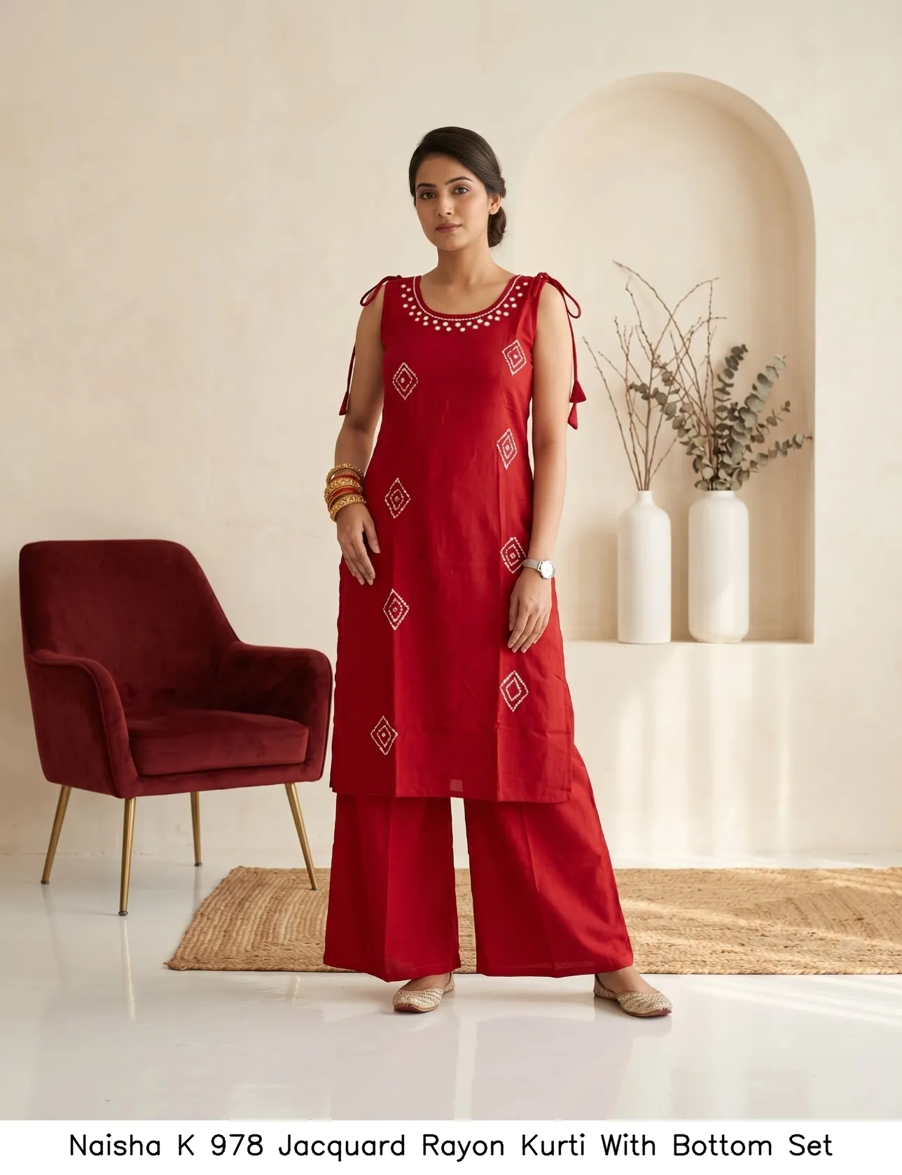 Naisha K 978 Jacquard Rayon Kurti With Bottom Set — Wholesale Kurti With Bottom Dupatta, Naisha wholesale from Surat — Photo 6