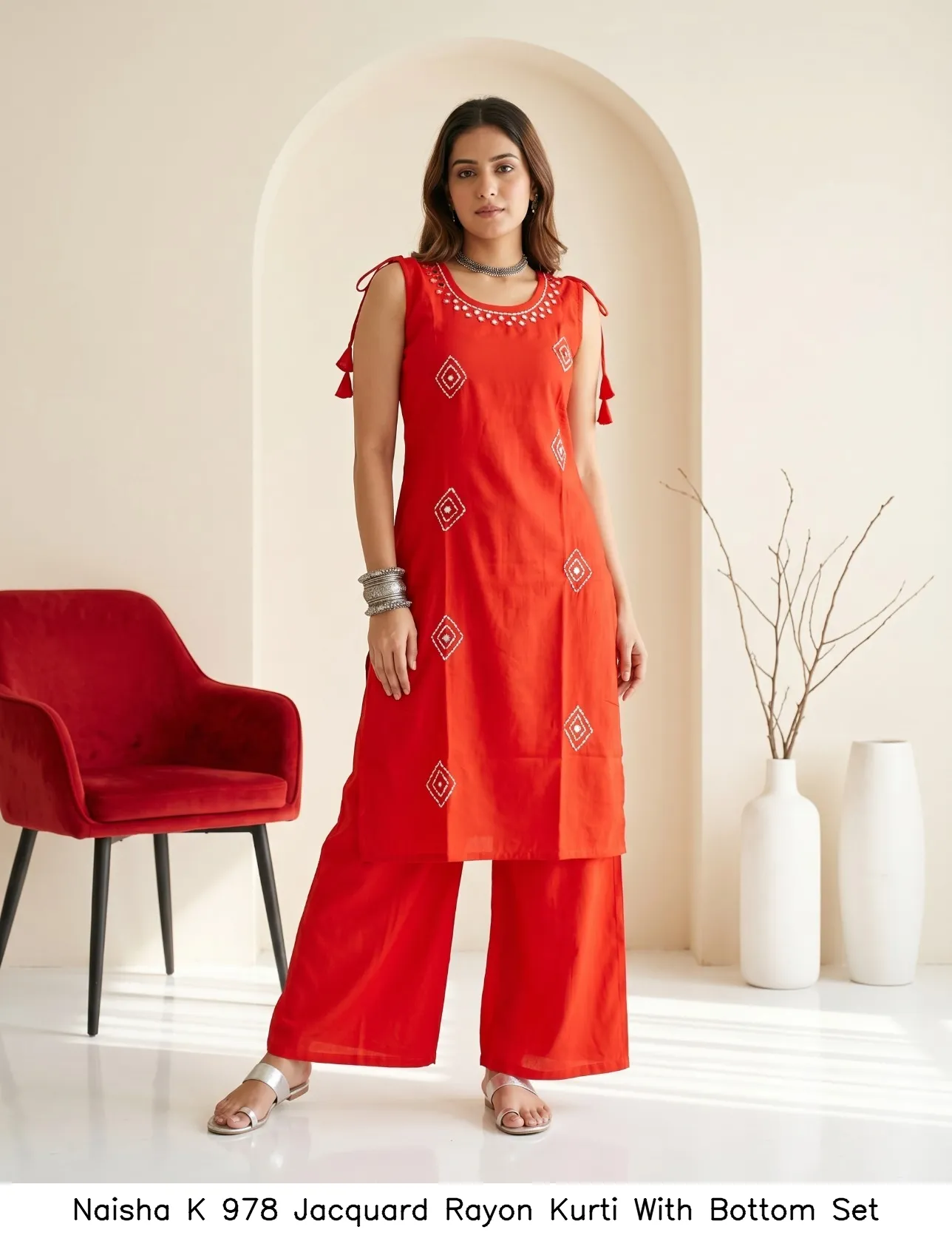 Naisha K 978 Jacquard Rayon Kurti With Bottom Set — Wholesale Kurti With Bottom Dupatta, Naisha wholesale from Surat — Photo 8