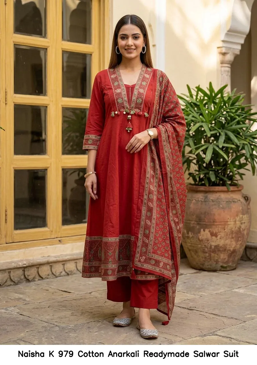 Naisha K 979 Cotton Anarkali Readymade Salwar Suit — Wholesale Salwar Suits, Naisha wholesale from Surat — Photo 3