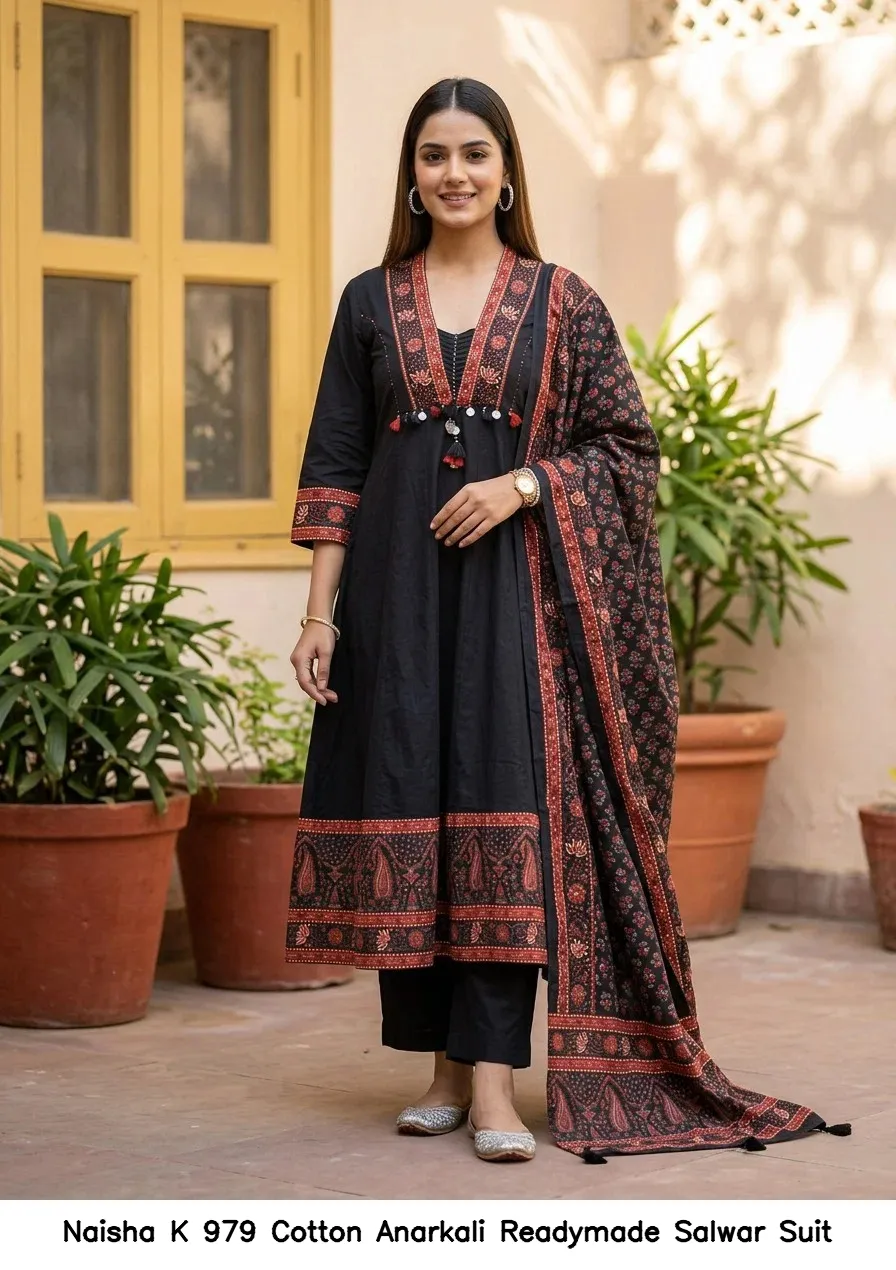 Naisha K 979 Cotton Anarkali Readymade Salwar Suit — Wholesale Salwar Suits, Naisha wholesale from Surat — Photo 4