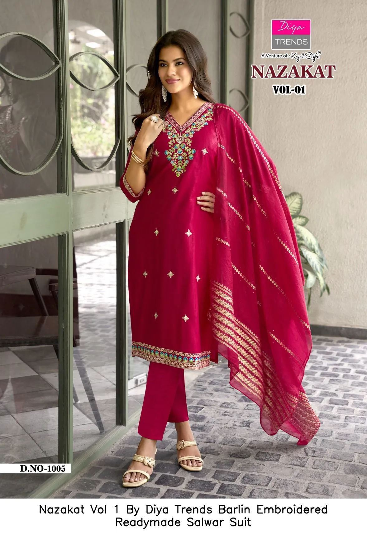 Nazakat Vol 1 By Diya Trends Barlin Embroidered Readymade Salwar Suit — Wholesale Kurti With Bottom Dupatta, Vardan Ethnic wholesale from Surat — Photo 3