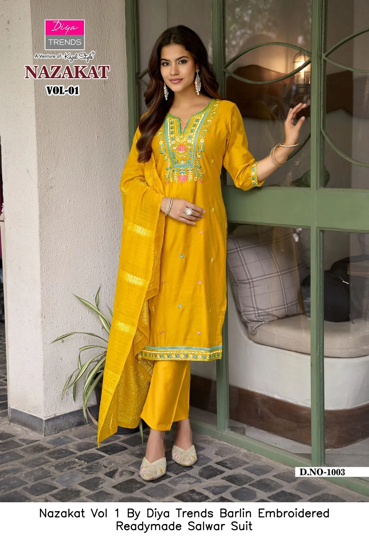 Nazakat Vol 1 By Diya Trends Barlin Embroidered Readymade Salwar Suit — Wholesale Kurti With Bottom Dupatta, Vardan Ethnic wholesale from Surat — Photo 6