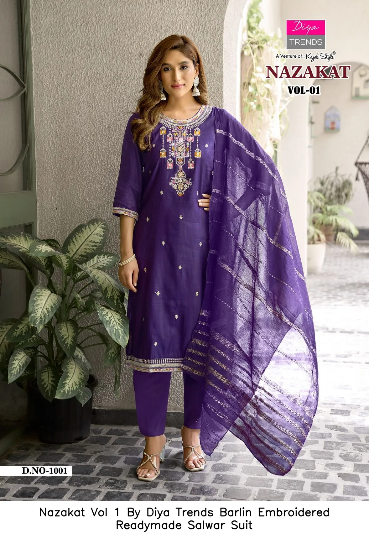 Nazakat Vol 1 By Diya Trends Barlin Embroidered Readymade Salwar Suit — Wholesale Kurti With Bottom Dupatta, Vardan Ethnic wholesale from Surat — Photo 7