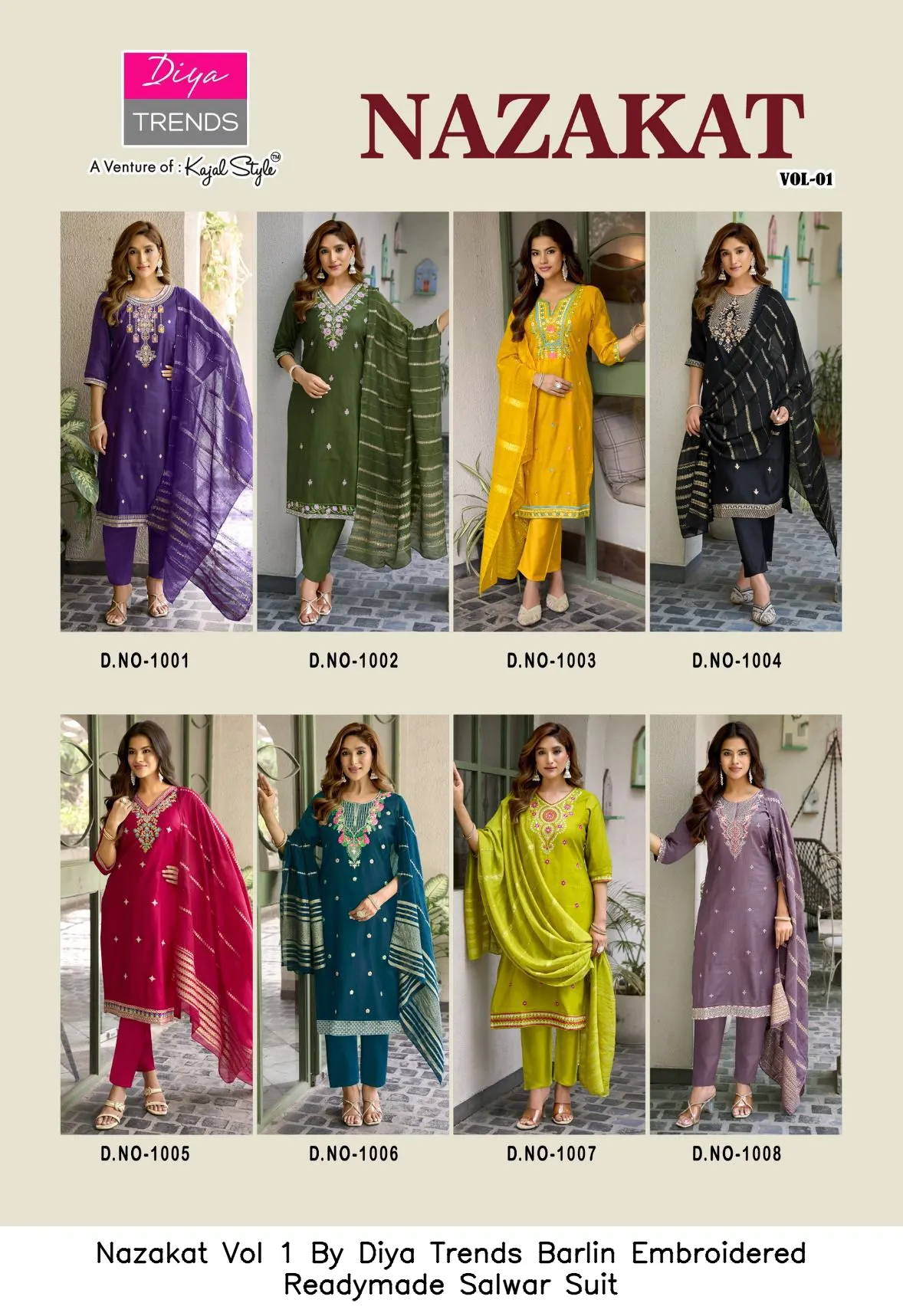 Nazakat Vol 1 By Diya Trends Barlin Embroidered Readymade Salwar Suit — Wholesale Kurti With Bottom Dupatta, Vardan Ethnic wholesale from Surat — Photo 8