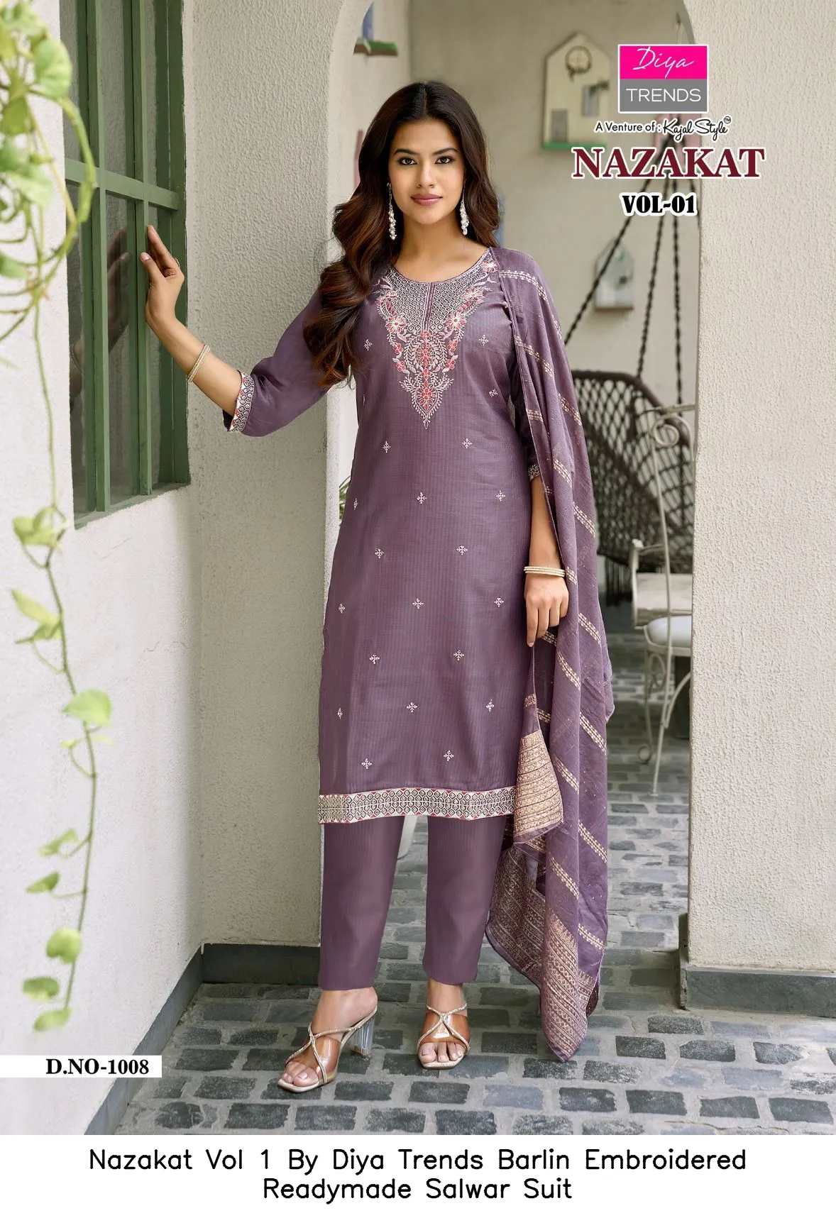 Nazakat Vol 1 By Diya Trends Barlin Embroidered Readymade Salwar Suit — Wholesale Kurti With Bottom Dupatta, Vardan Ethnic wholesale from Surat — Photo 9