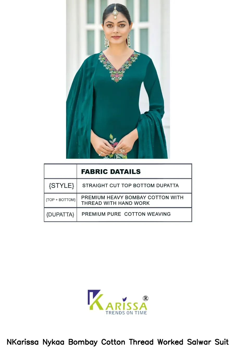 NKarissa Nykaa Bombay Cotton Thread Worked Salwar Suit — Wholesale Kurti With Bottom Dupatta, Vardan Ethnic wholesale from Surat - Gallery Image 3
