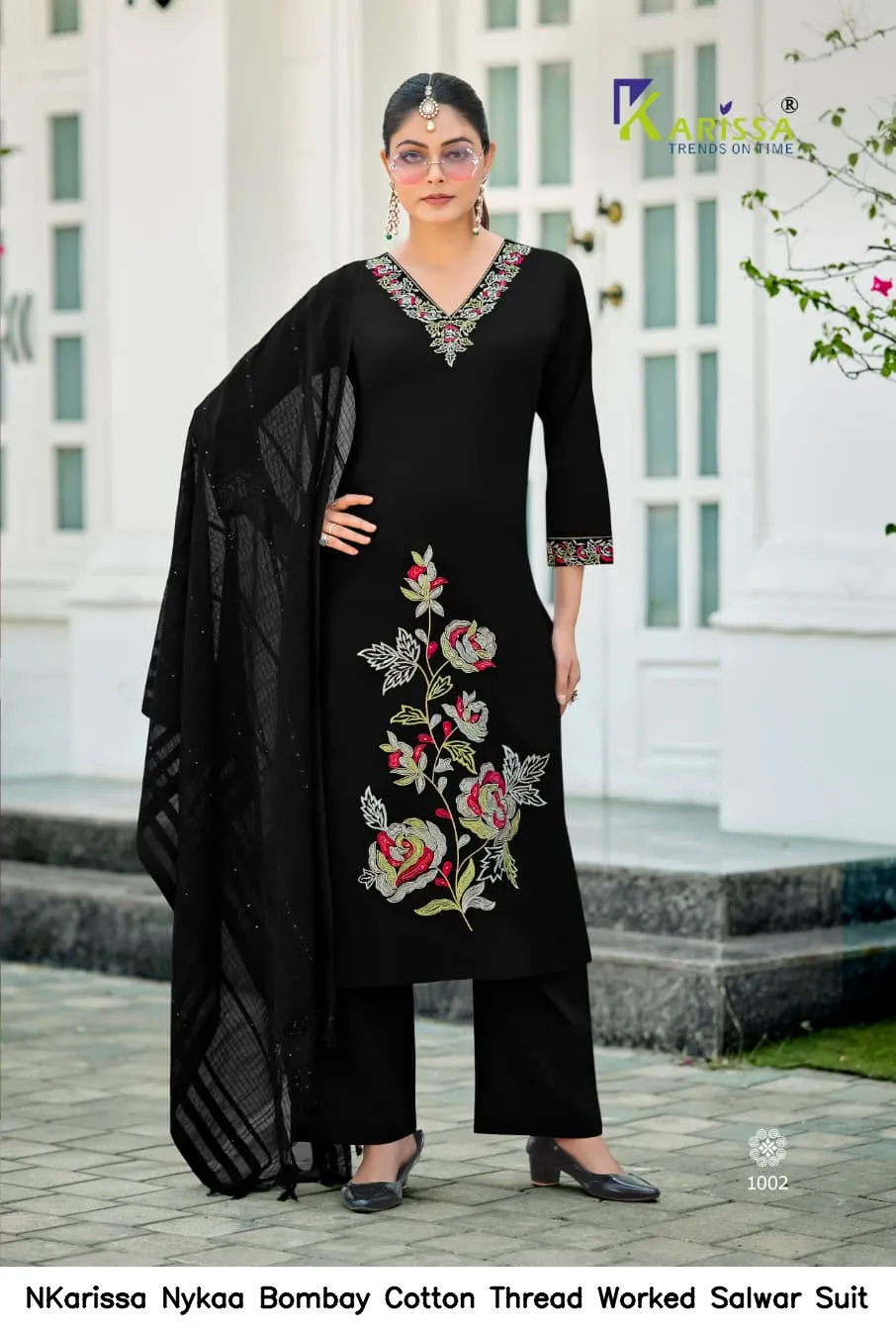 NKarissa Nykaa Bombay Cotton Thread Worked Salwar Suit — Wholesale Kurti With Bottom Dupatta, Vardan Ethnic wholesale from Surat - Gallery Image 4