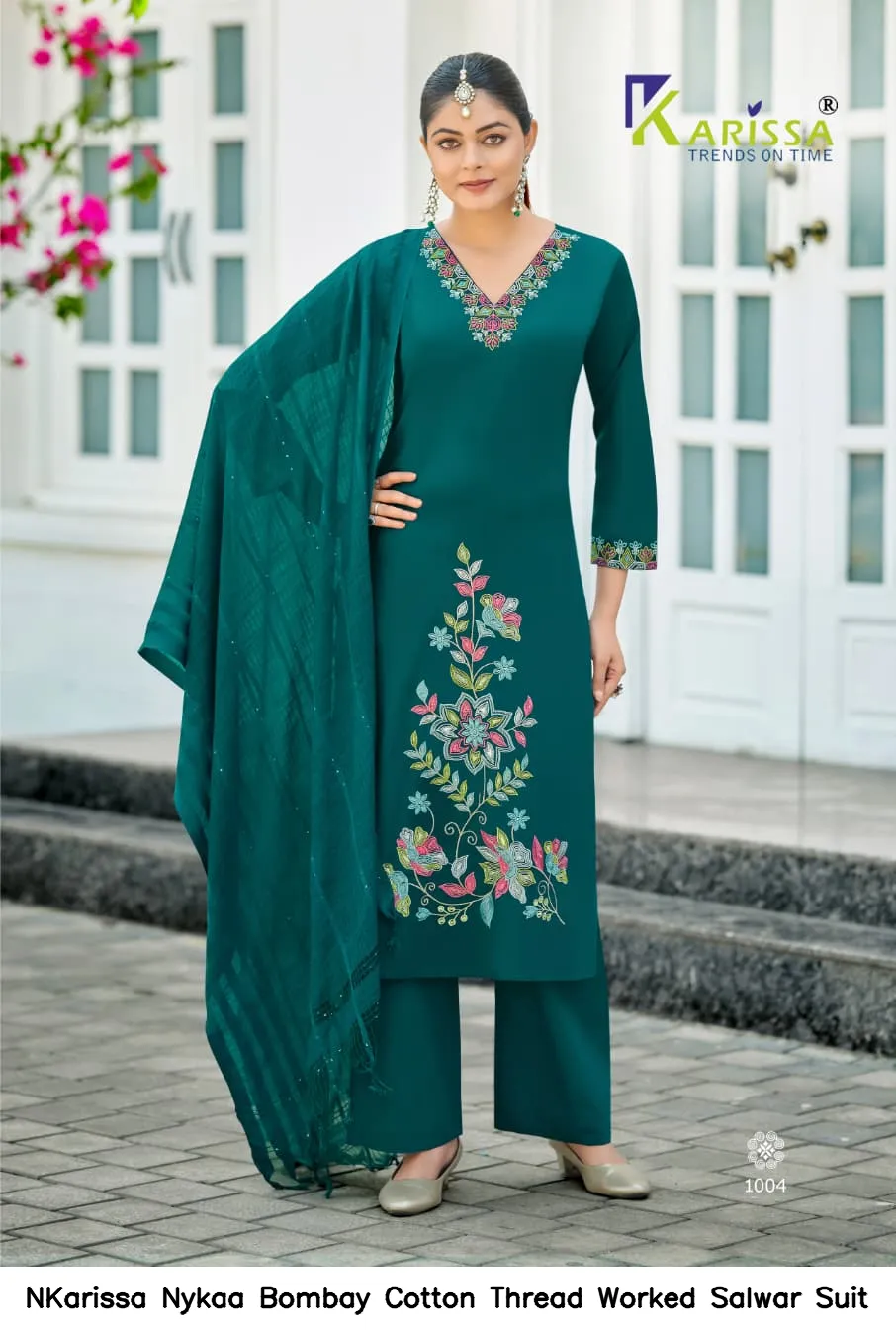 NKarissa Nykaa Bombay Cotton Thread Worked Salwar Suit — Wholesale Kurti With Bottom Dupatta, Vardan Ethnic wholesale from Surat - Gallery Image 5