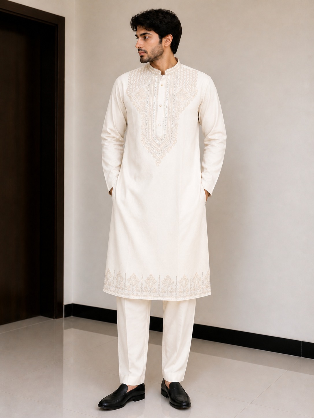 Outluk Vol 143 Linen Satin Embroidered Kurta Pajam Set — Singles, MPA wholesale from Surat — view 9