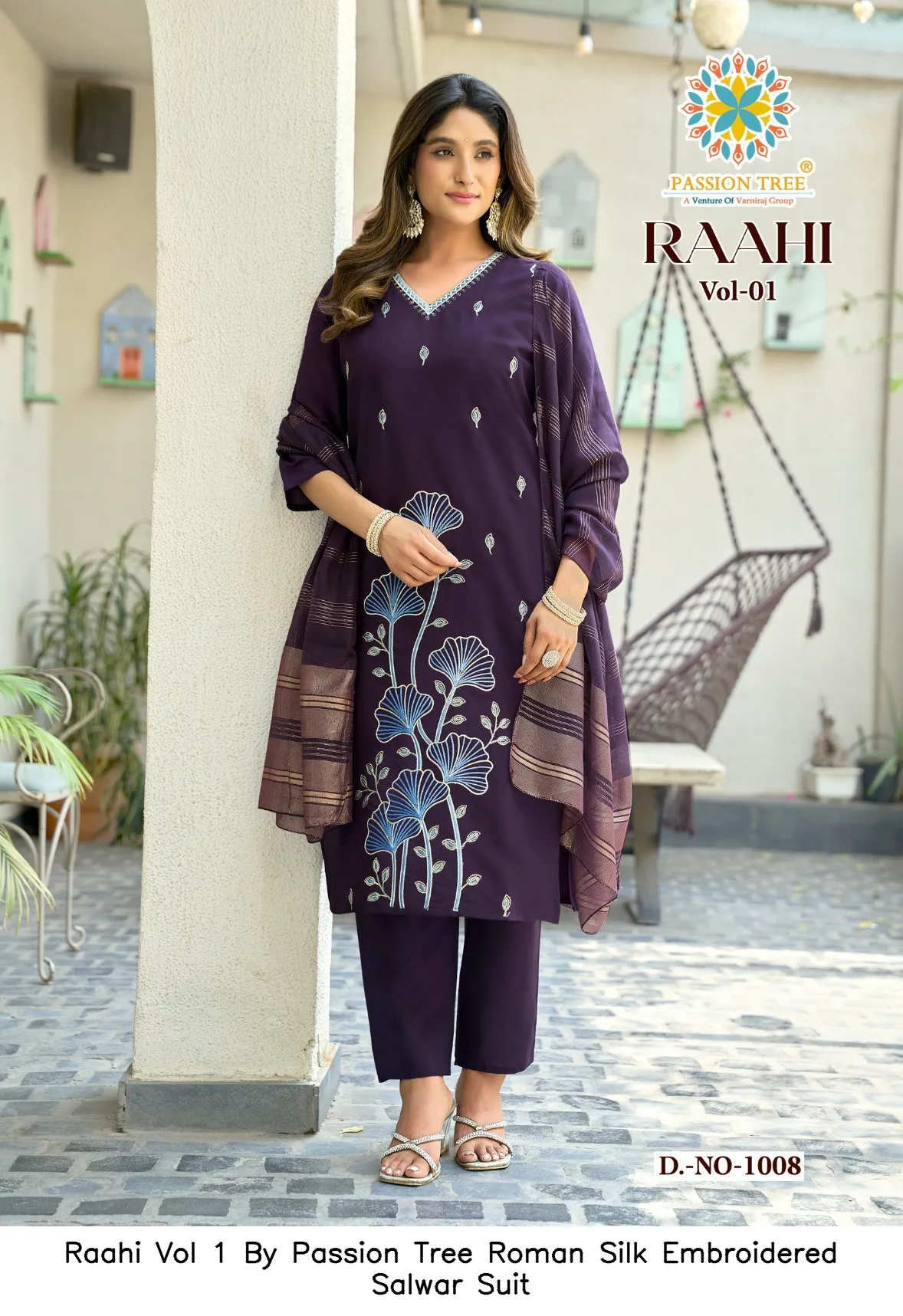 Raahi Vol 1 By Passion Tree Roman Silk Embroidered Salwar Suit — Wholesale Kurti With Bottom Dupatta, Raahi wholesale from Surat - Gallery Image 3