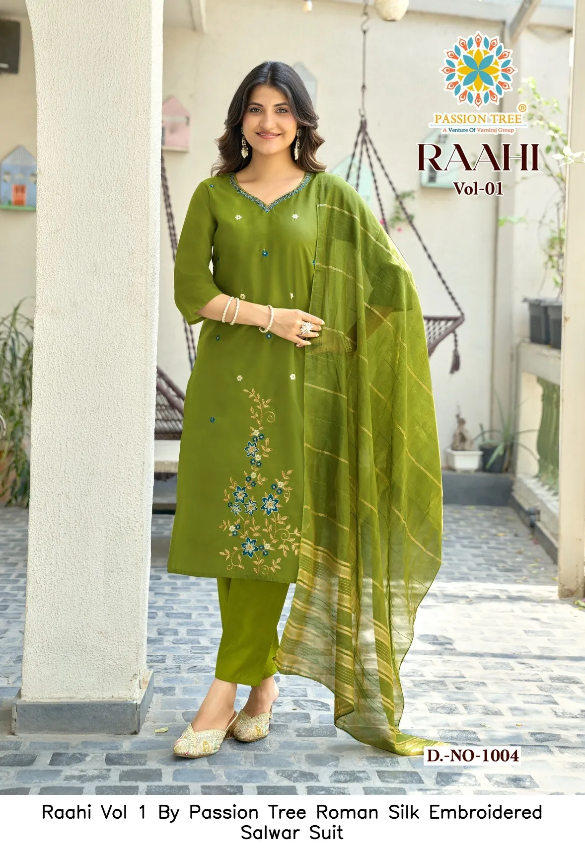 Raahi Vol 1 By Passion Tree Roman Silk Embroidered Salwar Suit — Wholesale Kurti With Bottom Dupatta, Raahi wholesale from Surat - Gallery Image 4