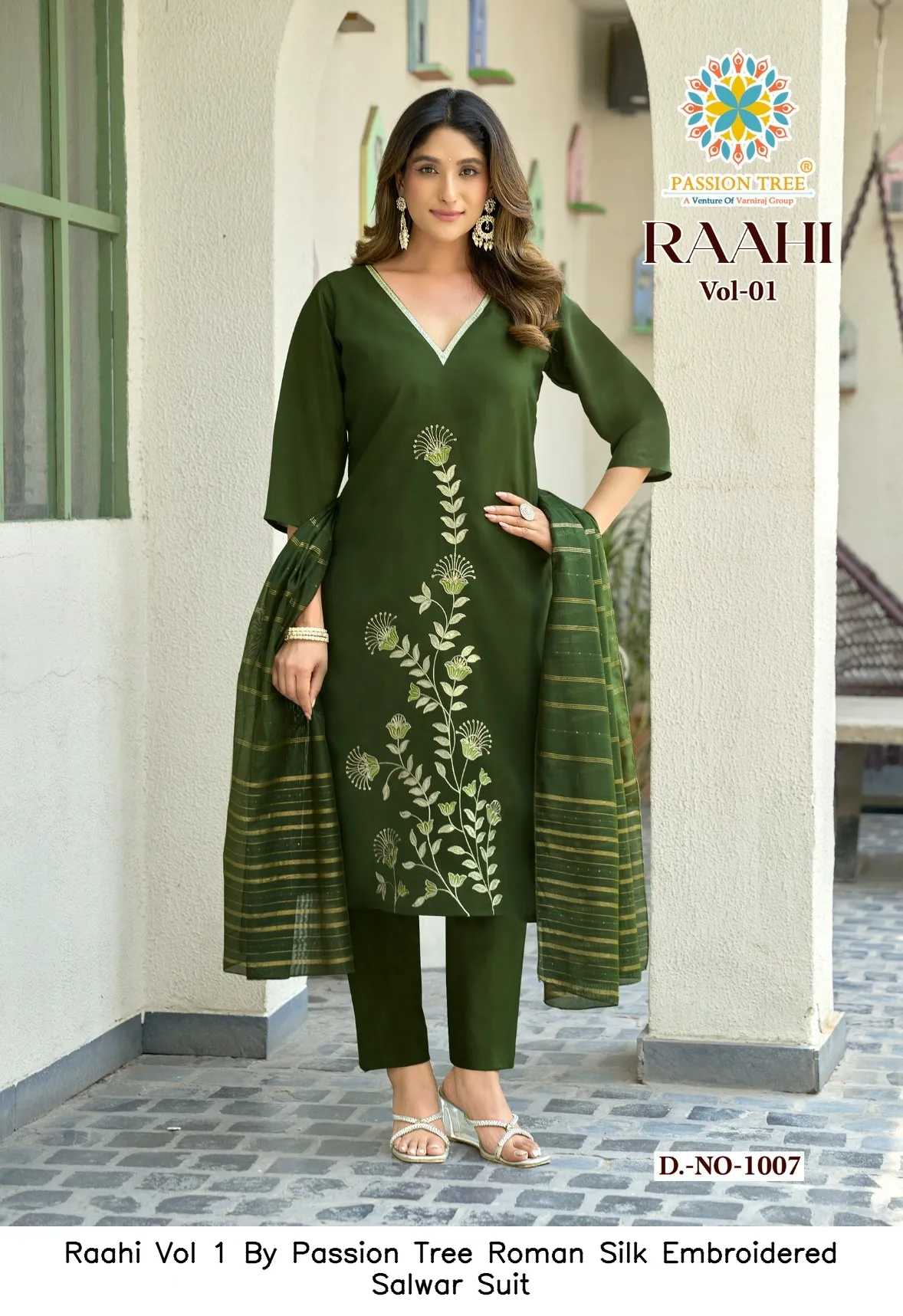 Raahi Vol 1 By Passion Tree Roman Silk Embroidered Salwar Suit — Wholesale Kurti With Bottom Dupatta, Raahi wholesale from Surat - Gallery Image 5
