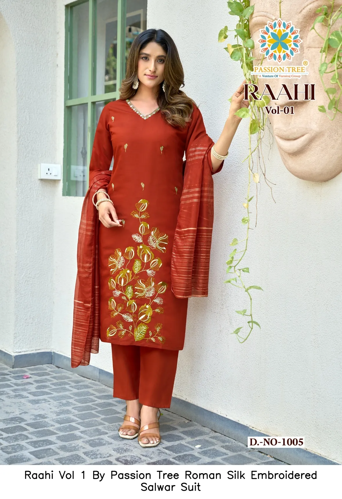 Raahi Vol 1 By Passion Tree Roman Silk Embroidered Salwar Suit — Wholesale Kurti With Bottom Dupatta, Raahi wholesale from Surat - Gallery Image 6