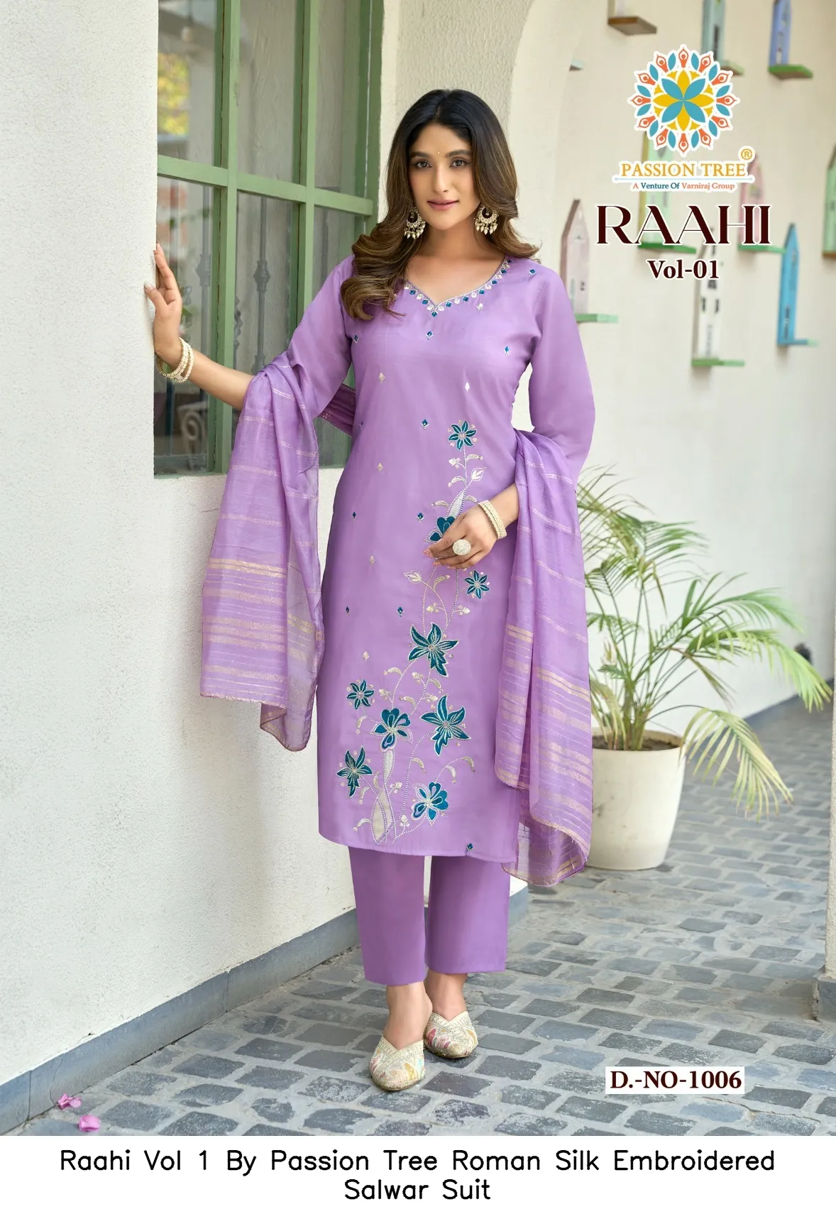 Raahi Vol 1 By Passion Tree Roman Silk Embroidered Salwar Suit — Wholesale Kurti With Bottom Dupatta, Raahi wholesale from Surat - Gallery Image 7