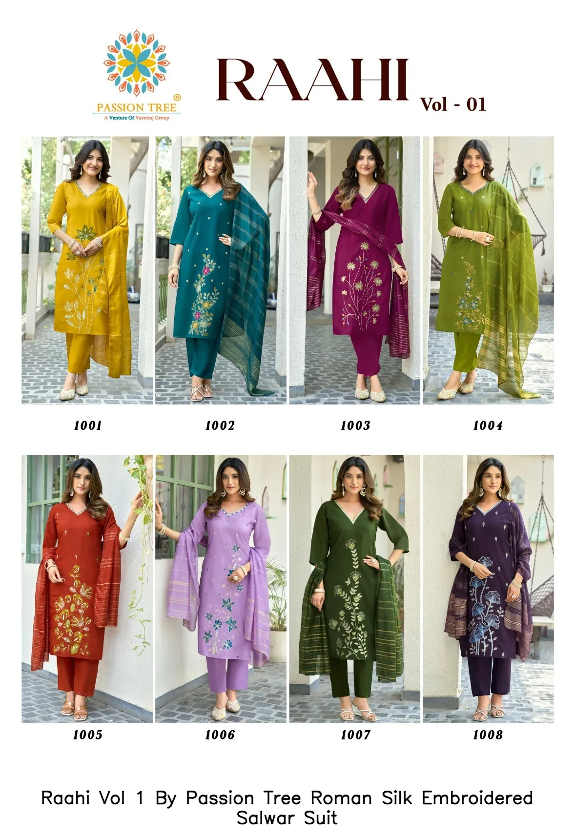 Raahi Vol 1 By Passion Tree Roman Silk Embroidered Salwar Suit — Wholesale Kurti With Bottom Dupatta, Raahi wholesale from Surat - Gallery Image 8