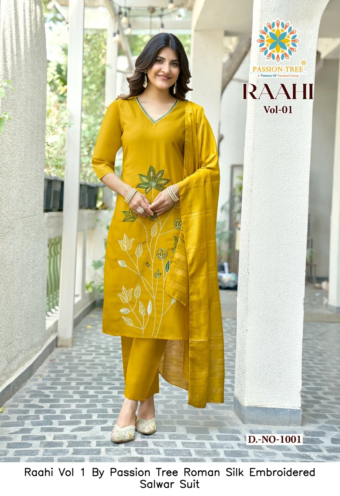 Raahi Vol 1 By Passion Tree Roman Silk Embroidered  Salwar  Suit — Wholesale Kurti With Bottom Dupatta, Raahi wholesale from Surat — view 9