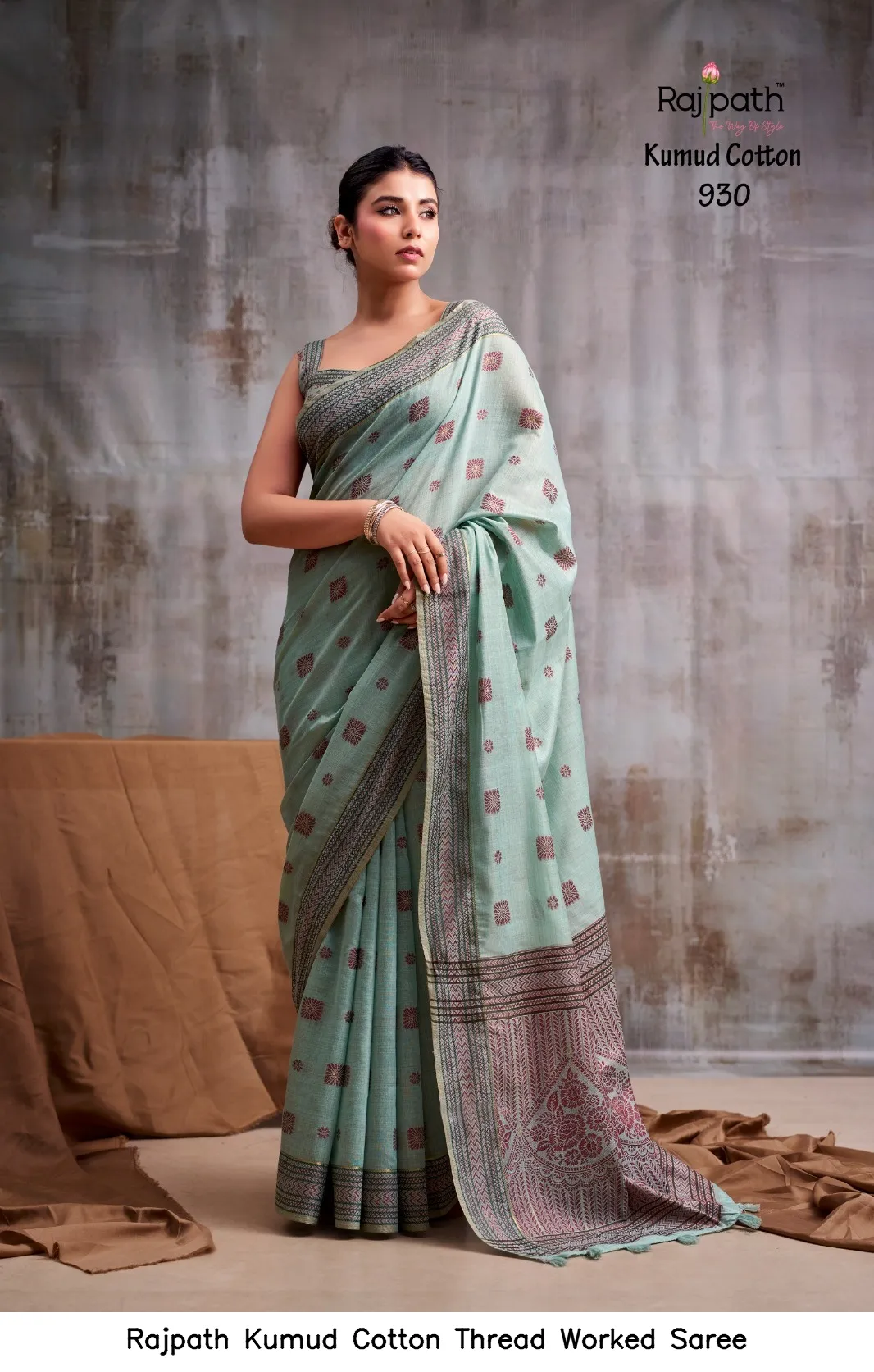 Rajpath Kumud Cotton Thread Worked Saree — Wholesale Sarees, Rajpath wholesale from Surat — view 10