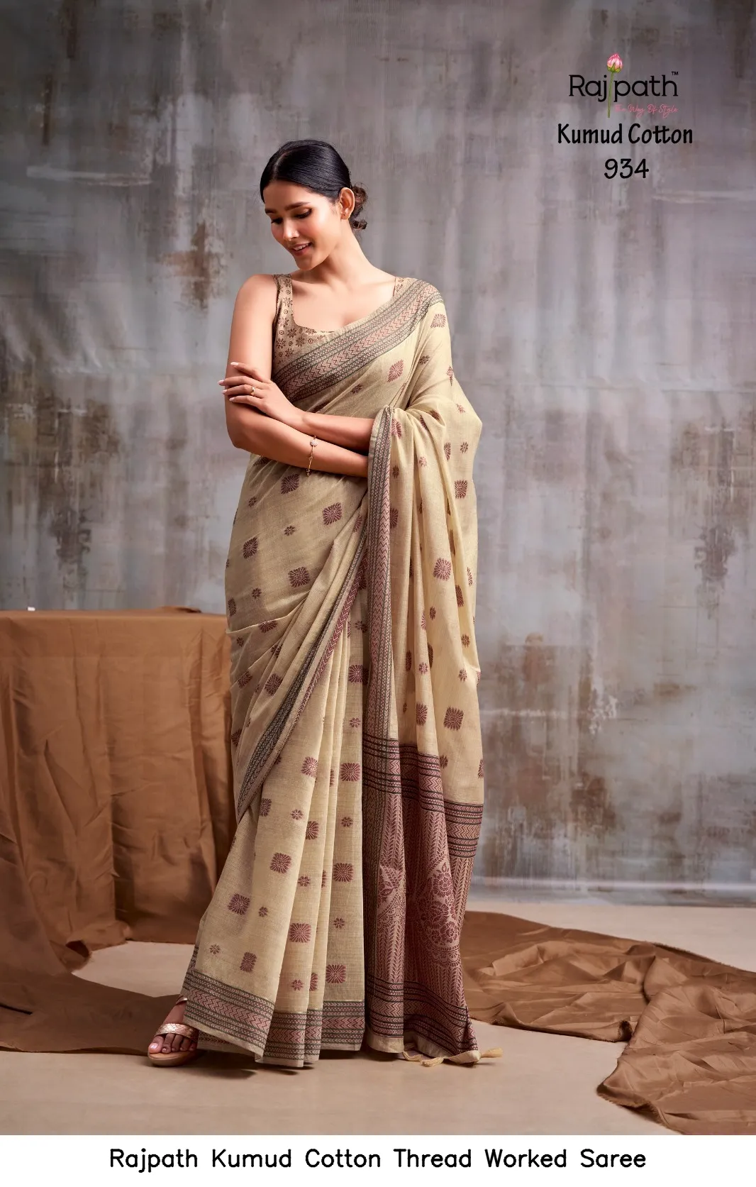 Rajpath Kumud Cotton Thread Worked Saree — Wholesale Sarees, Rajpath wholesale from Surat — view 2